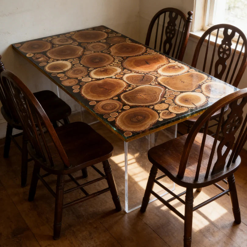 Locust Wood Rectangle Epoxy Resin Dining Table 40"W x 84"L