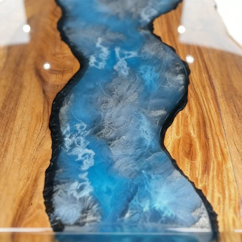 Walnut Wood Blue Lagoon Epoxy Resin Coffee Table 30“W x 71"L Thickness 4"