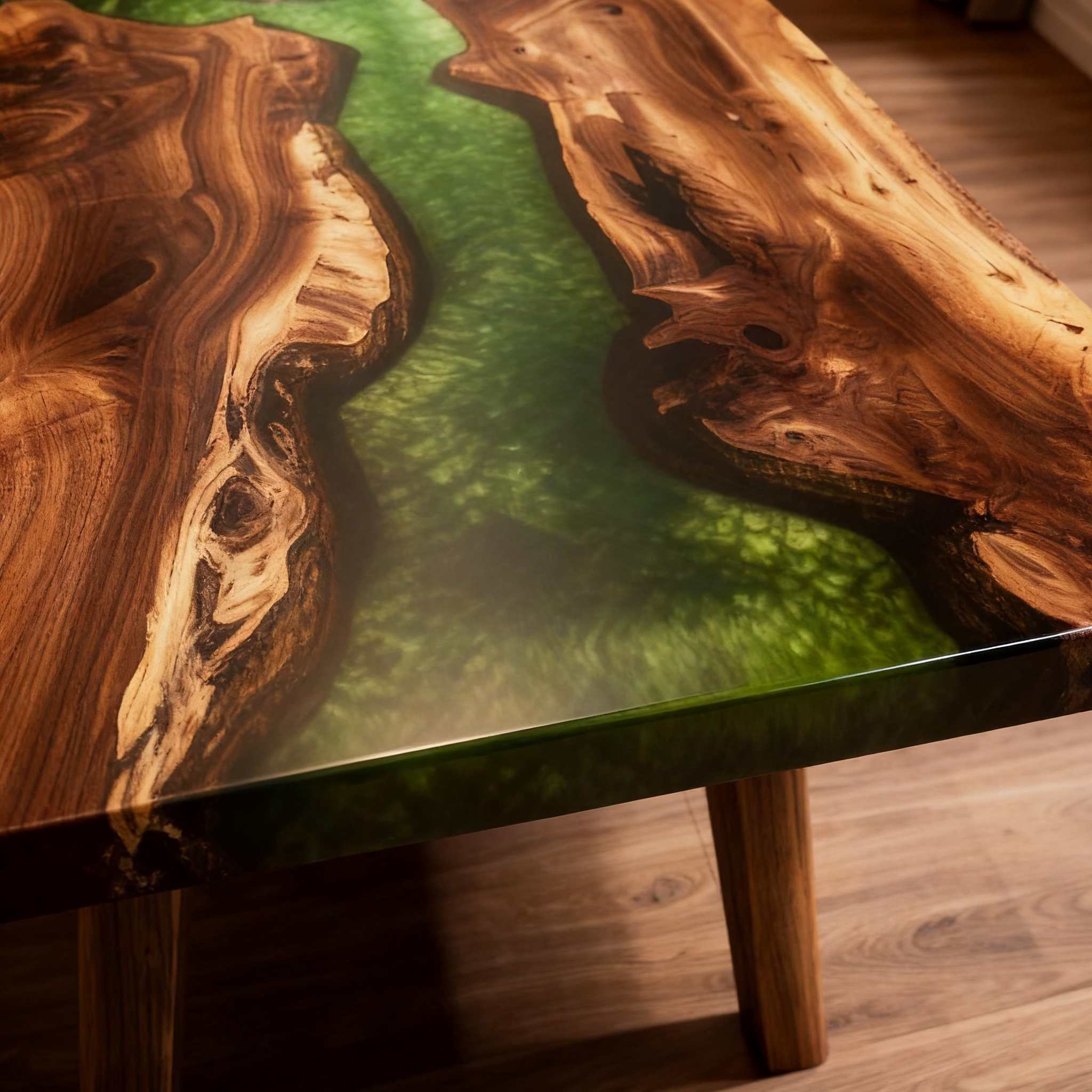 Premium South American Walnut Green Epoxy River Dining Table image 2