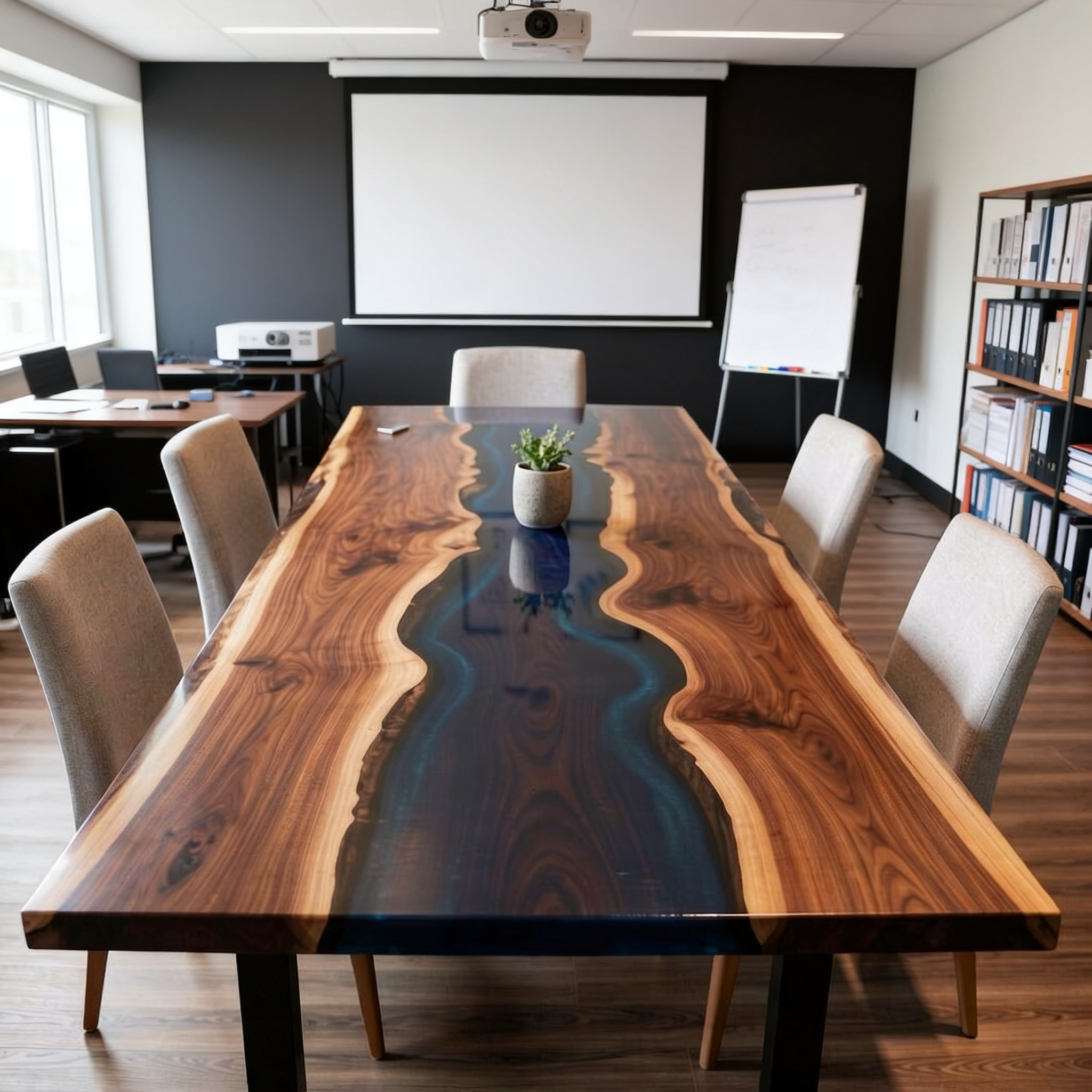 Custom Executive South American Walnut Deep Blue Resin Dining Table image 2