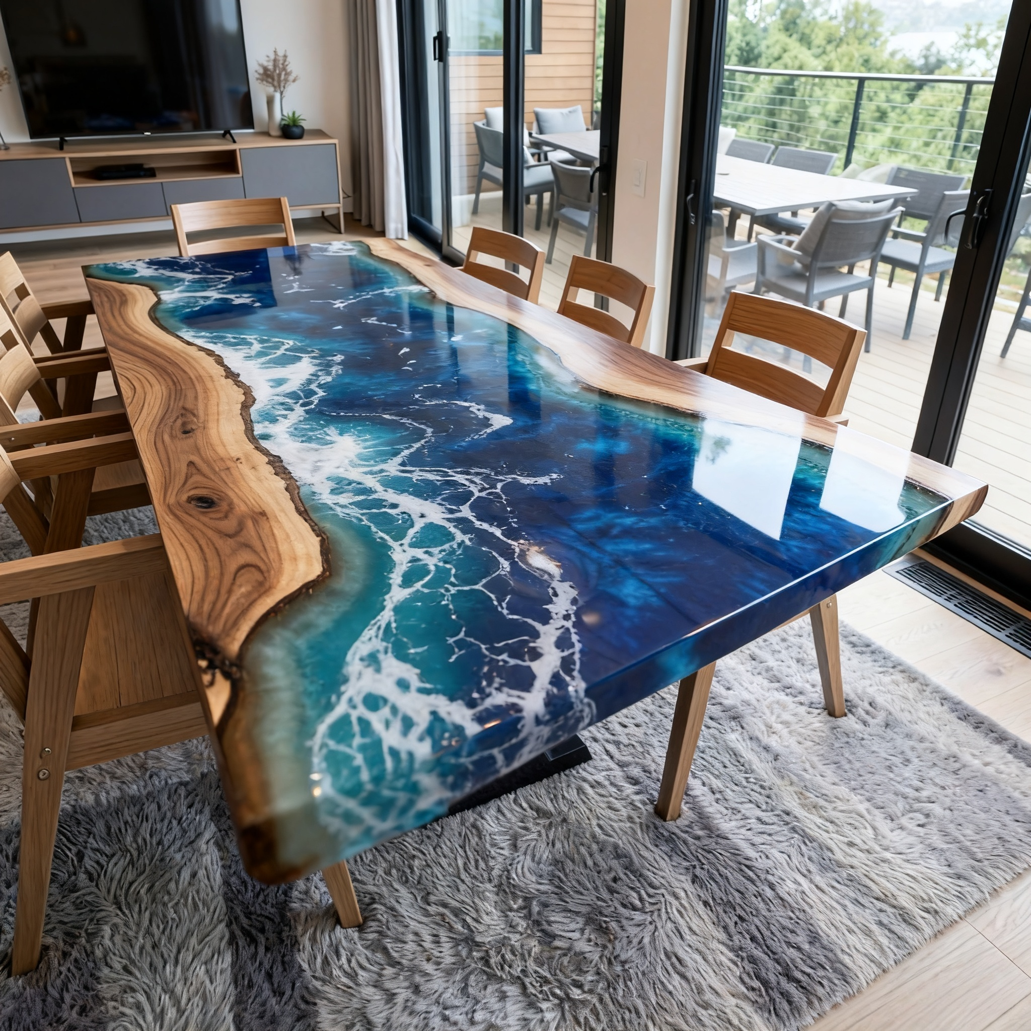 Custom Professional South American Walnut Ocean Surf Resin Dining Table image 3