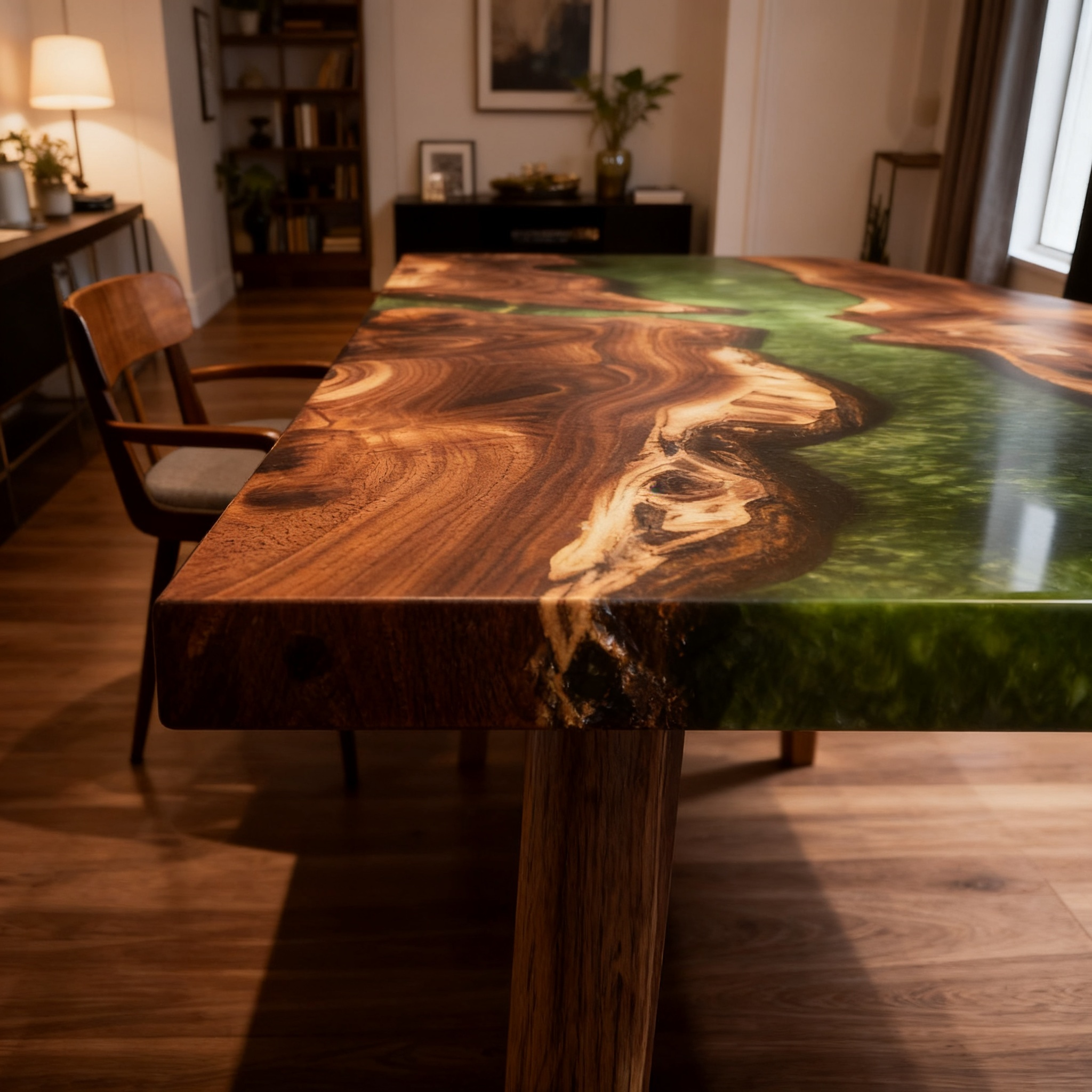 Premium South American Walnut Green Epoxy River Dining Table image 3
