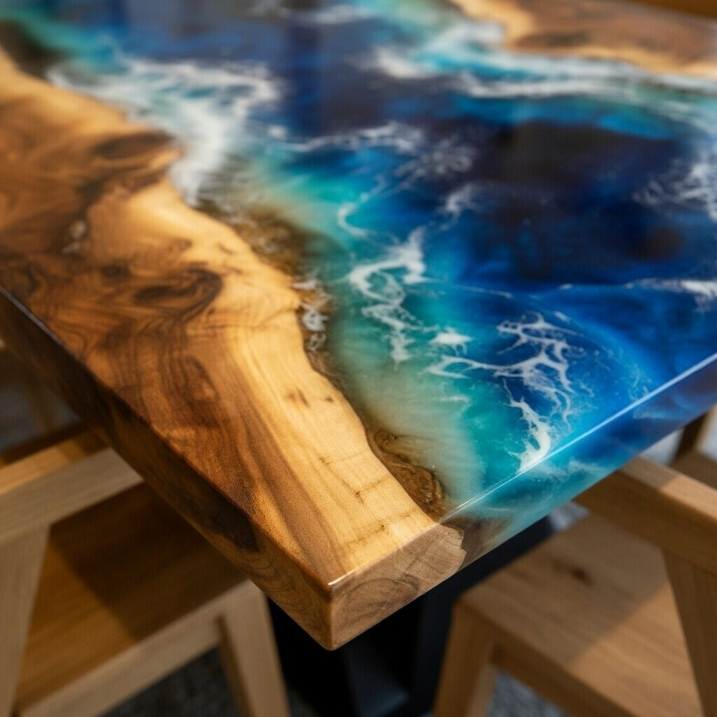 Customer Custom Premium Rectangular Suar Wood Blue Epoxy River Dining Table image 4