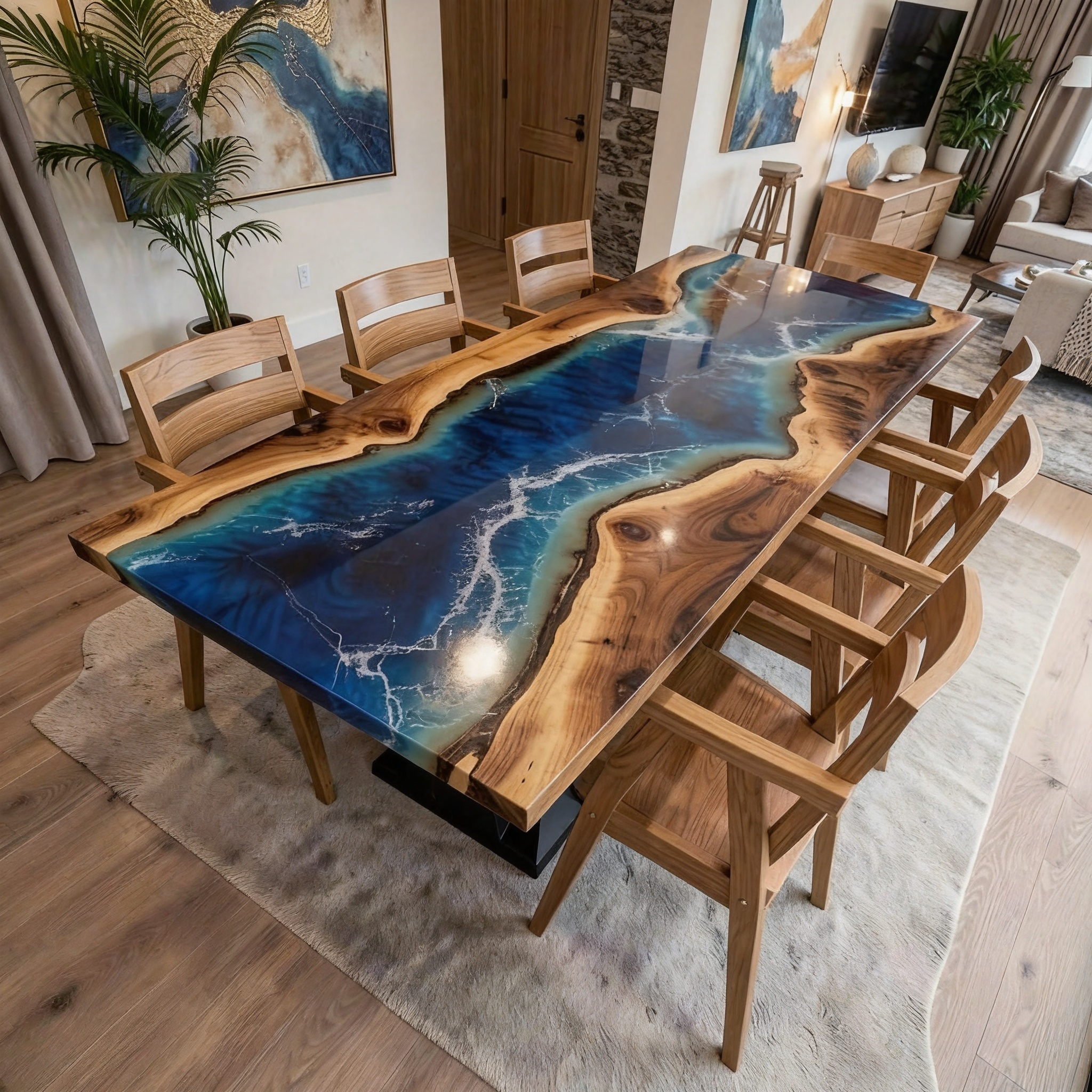 Custom Professional South American Walnut Deep Sea Resin Dining Table image 5