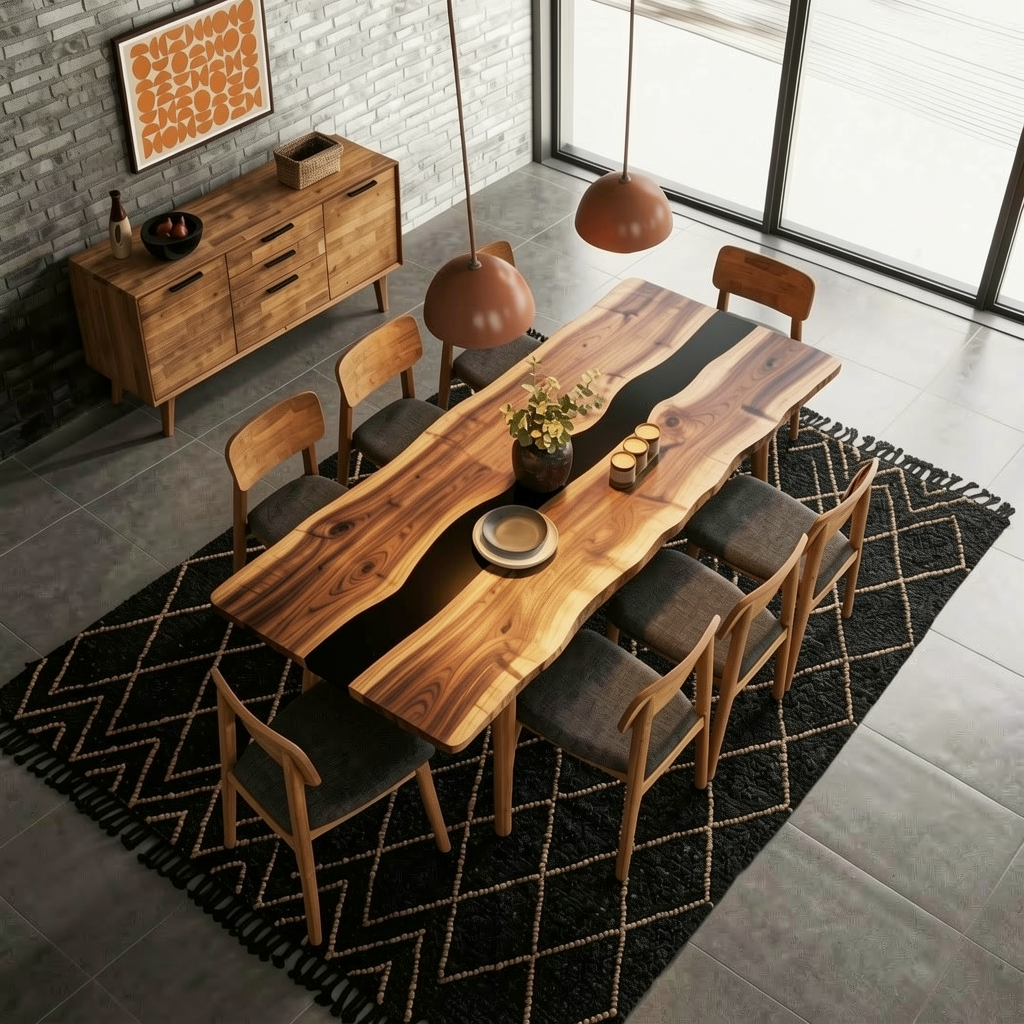 Custom Premium Rectangular Black Walnut Black Epoxy River Dining Table image 3