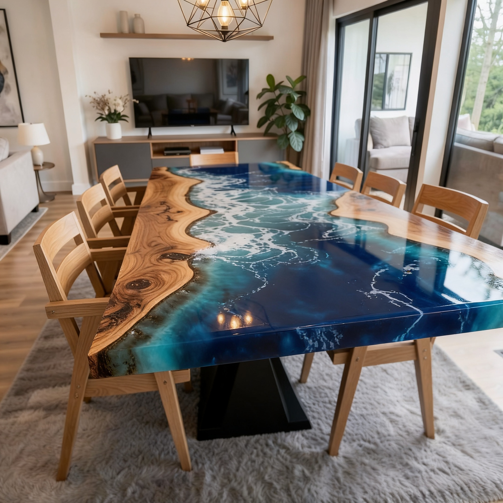 Custom Professional South American Walnut Ocean Ripple Resin Dining Table image 4