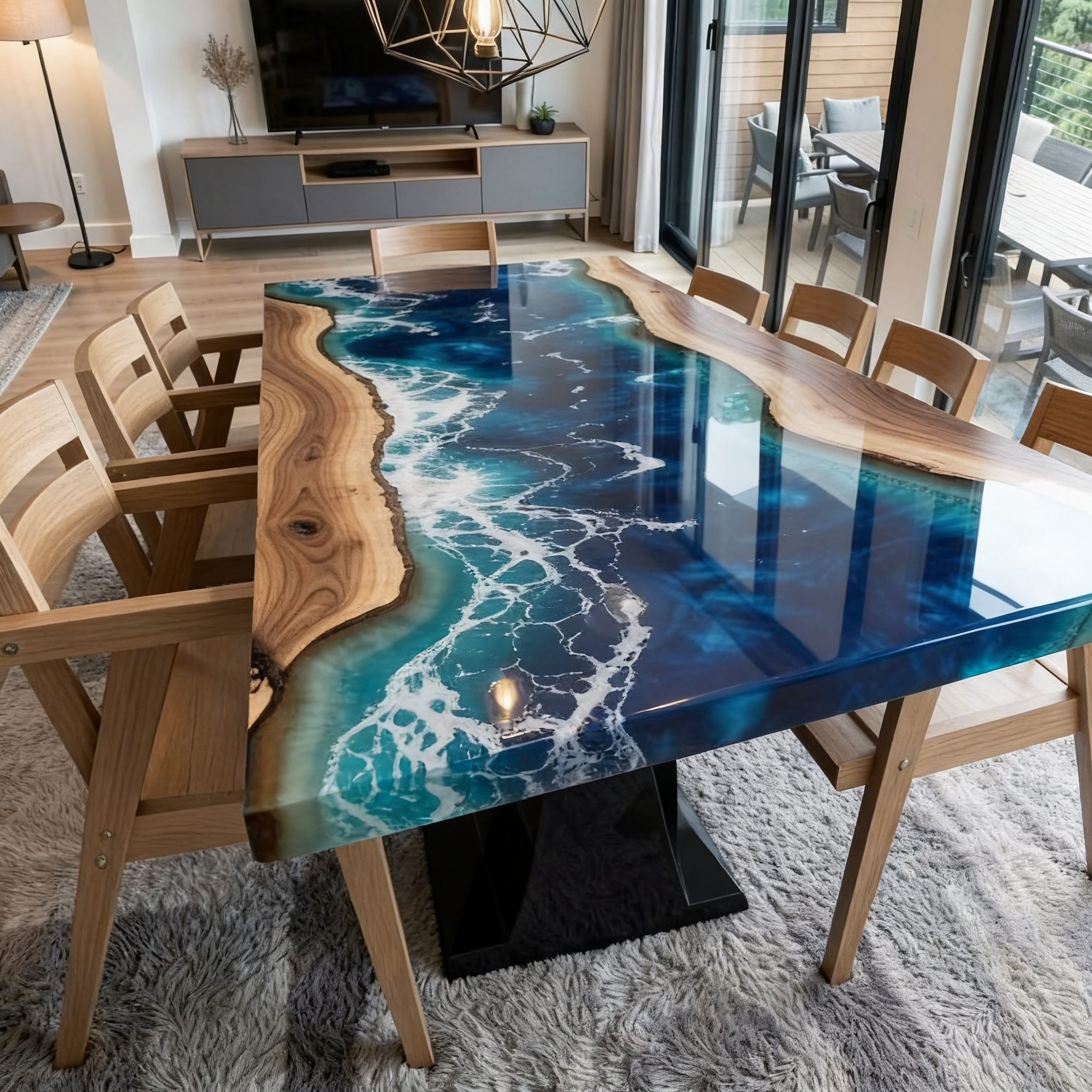 Custom Professional South American Walnut Ocean Surf Resin Dining Table image 4