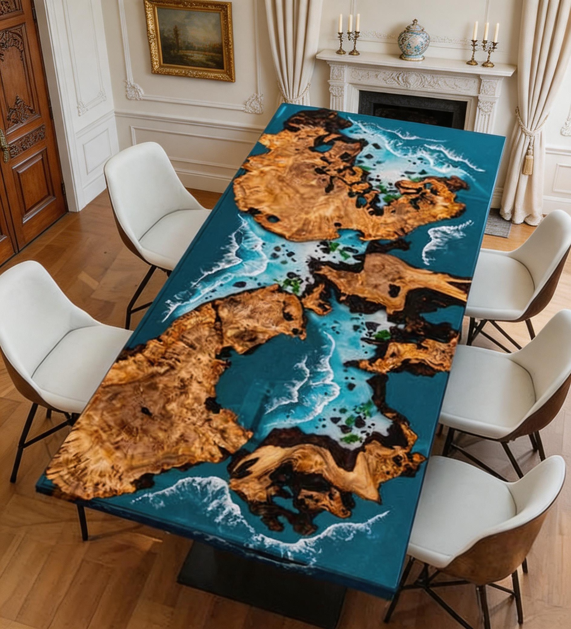 Custom Elegant Cunninghamia Wood Epoxy Dining Table
