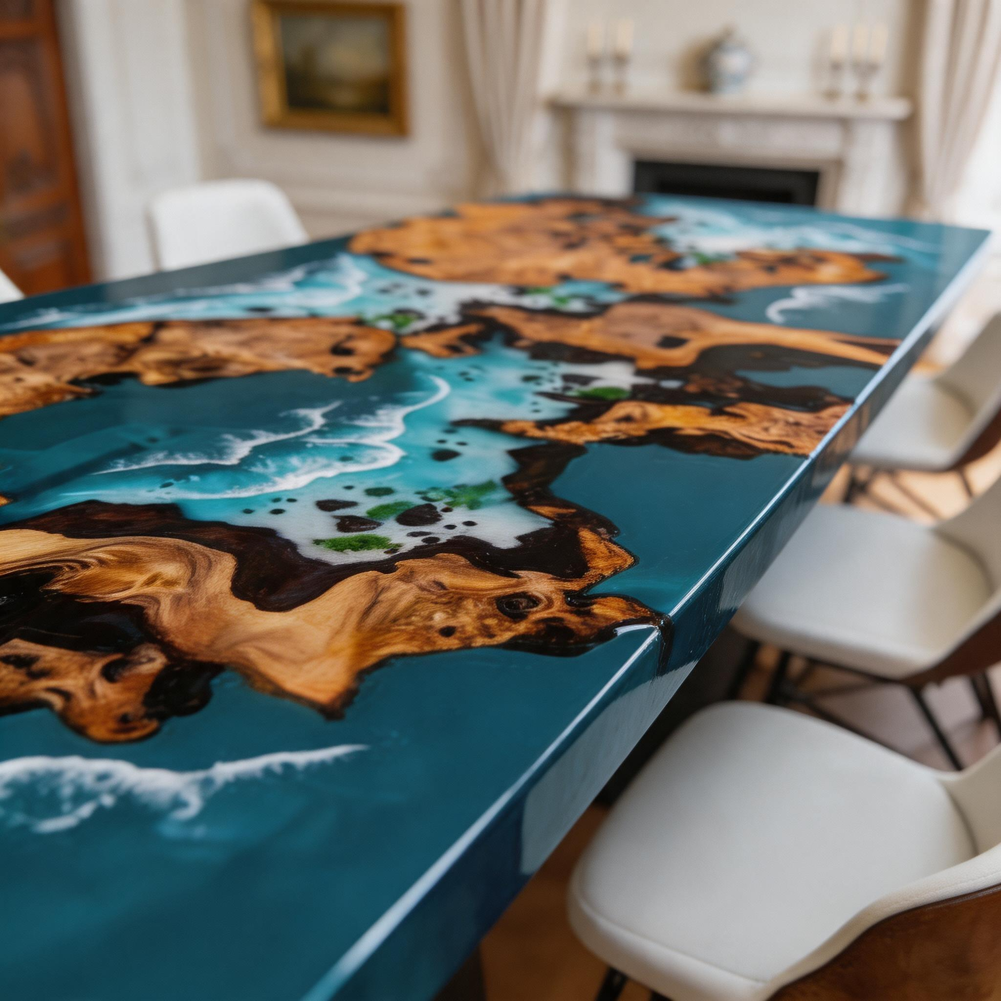 Custom Elegant Cunninghamia Wood Epoxy Dining Table
