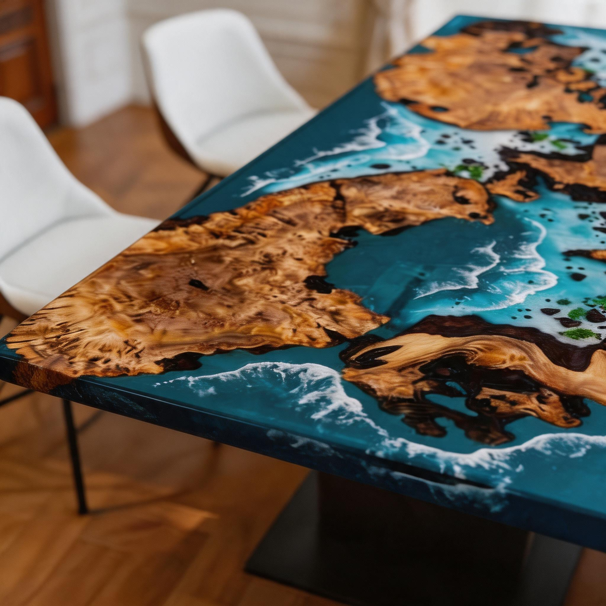 Custom Elegant Cunninghamia Wood Epoxy Dining Table
