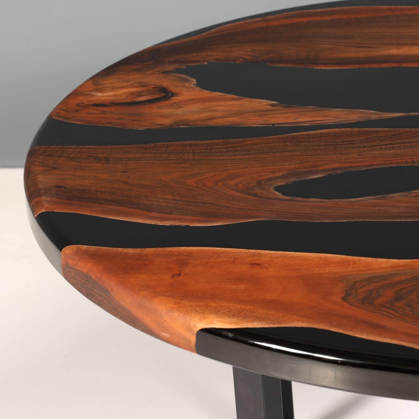 Custom Black Walnut Epoxy Resin Round Coffee Table Black Resin