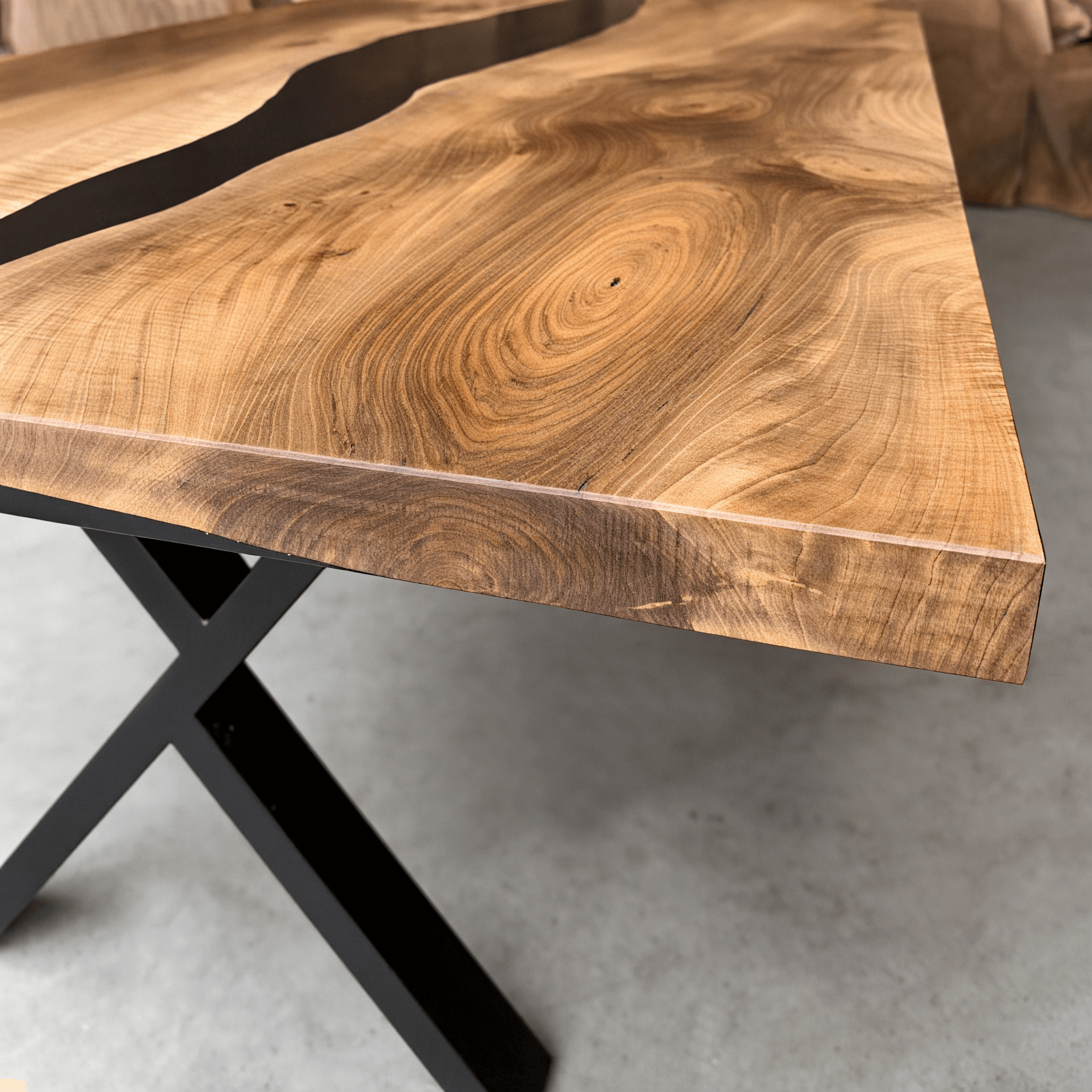Custom Black Walnut Epoxy Resin River Conference Table Black Resin