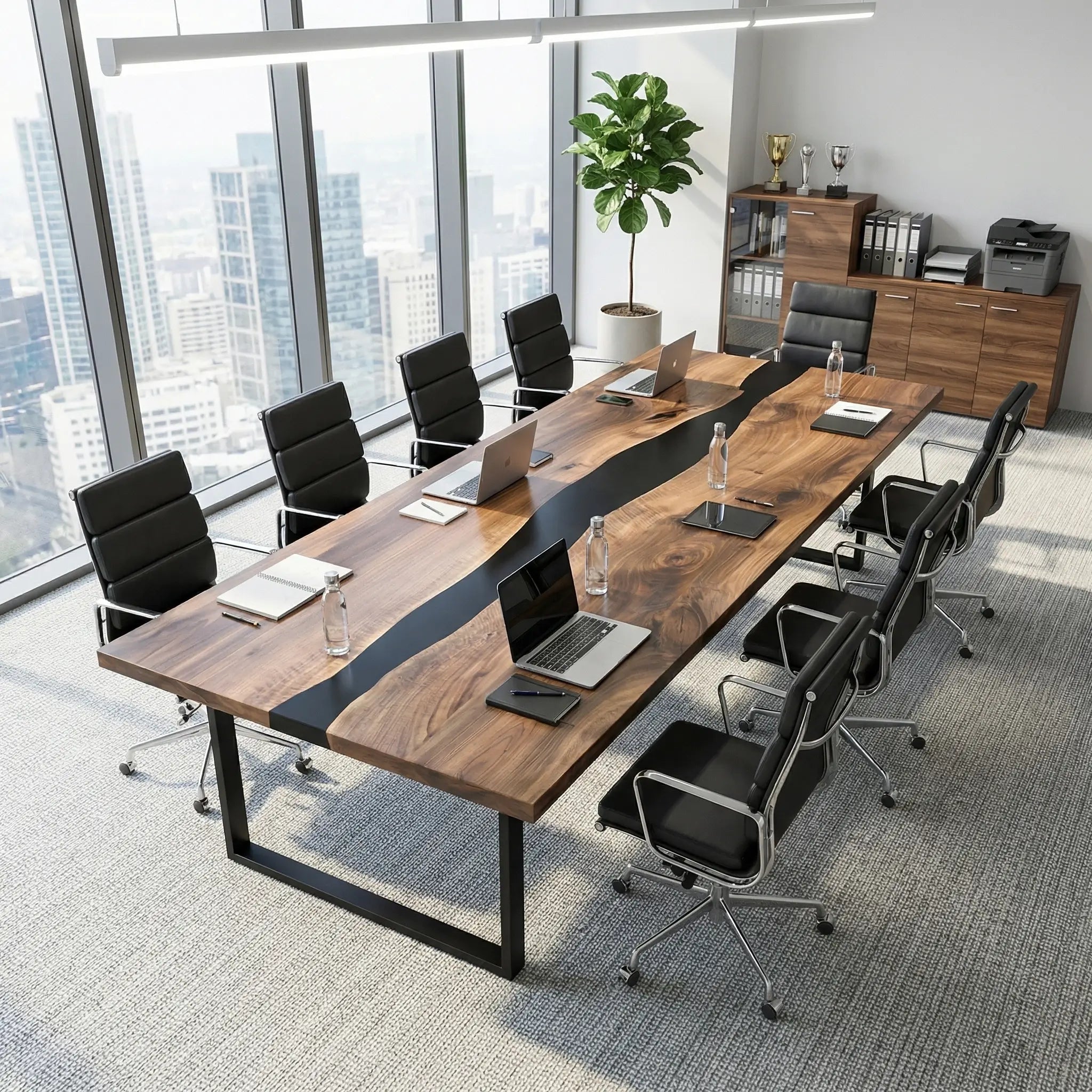 Custom Black Walnut Epoxy Resin River Conference Table Black Resin