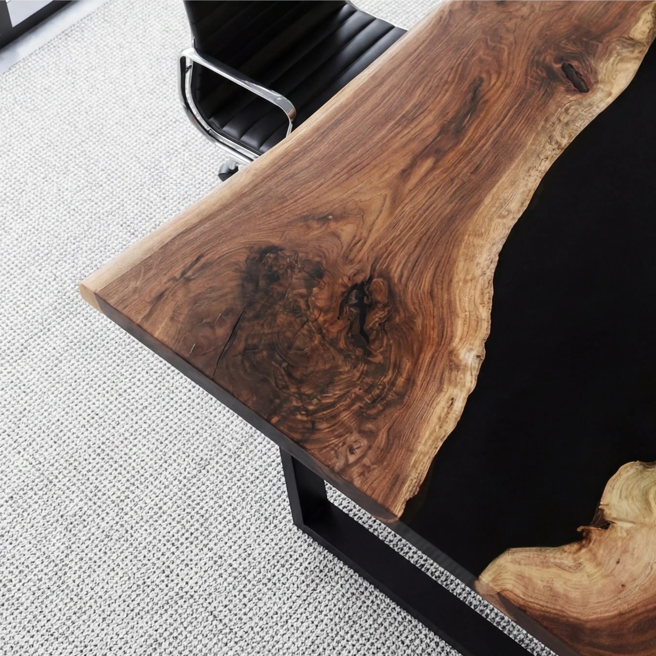 Custom Black Walnut Epoxy Resin River Conference Table Black Resin