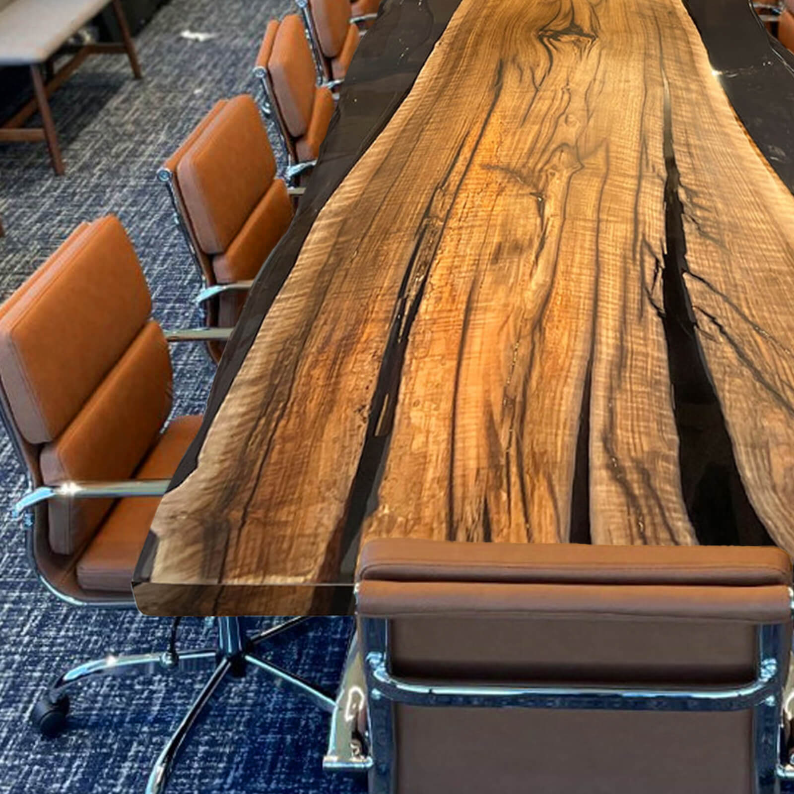Custom Black Walnut Epoxy Resin River Conference Table Black Resin