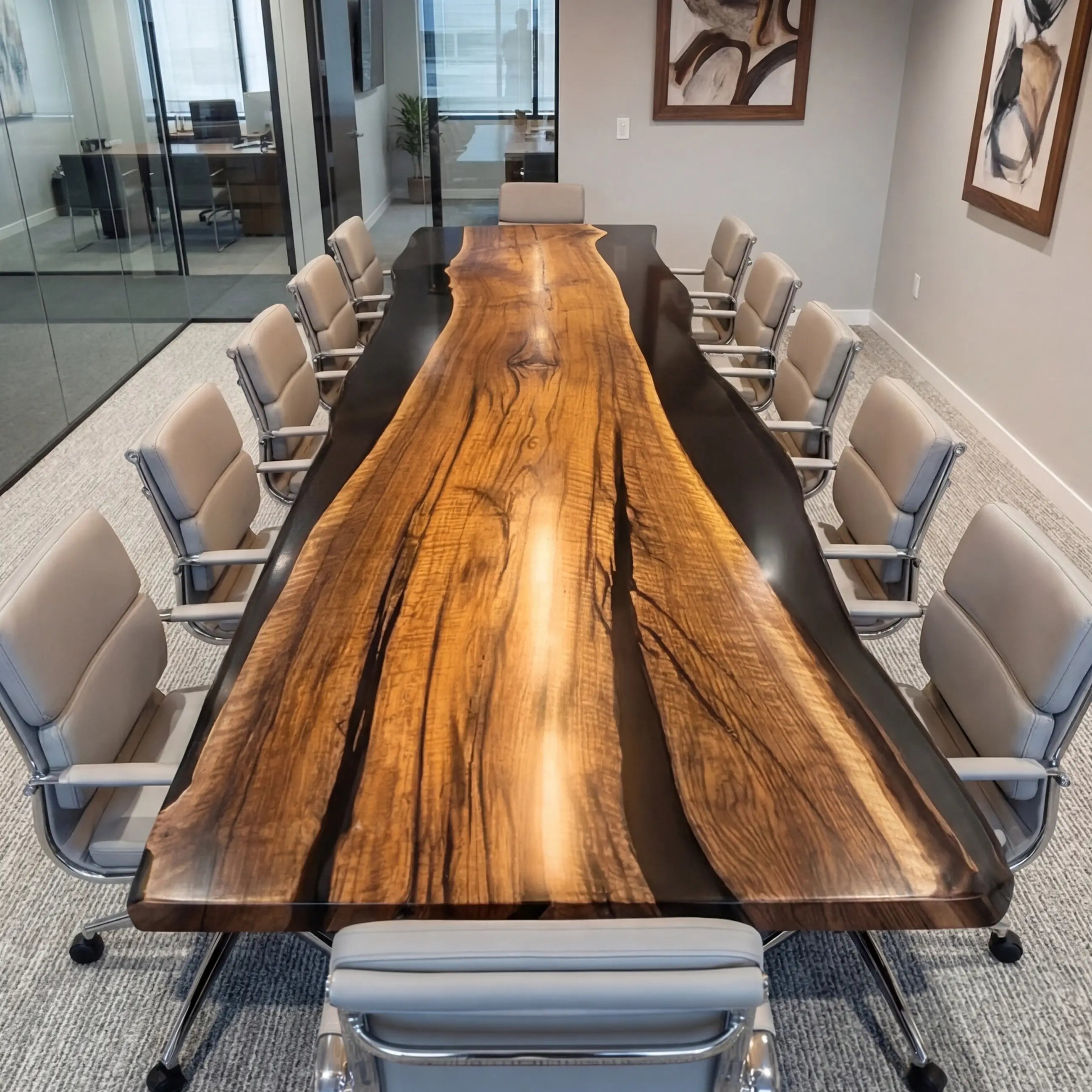 Custom Black Walnut Epoxy Resin River Conference Table Black Resin
