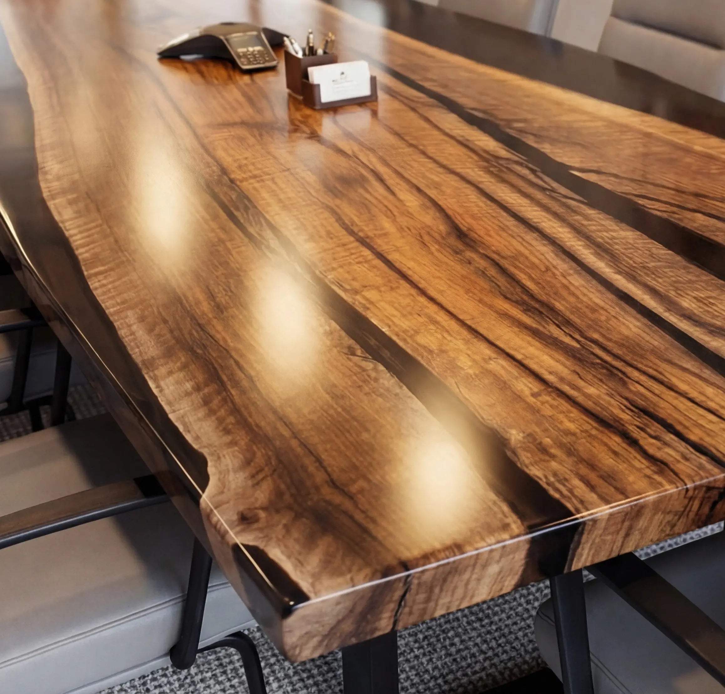 Custom Black Walnut Epoxy Resin River Conference Table Black Resin