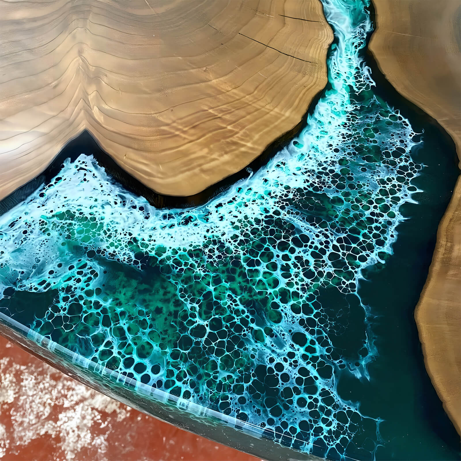 Custom Black Walnut Epoxy Resin River Round Coffee Table Blue Waves
