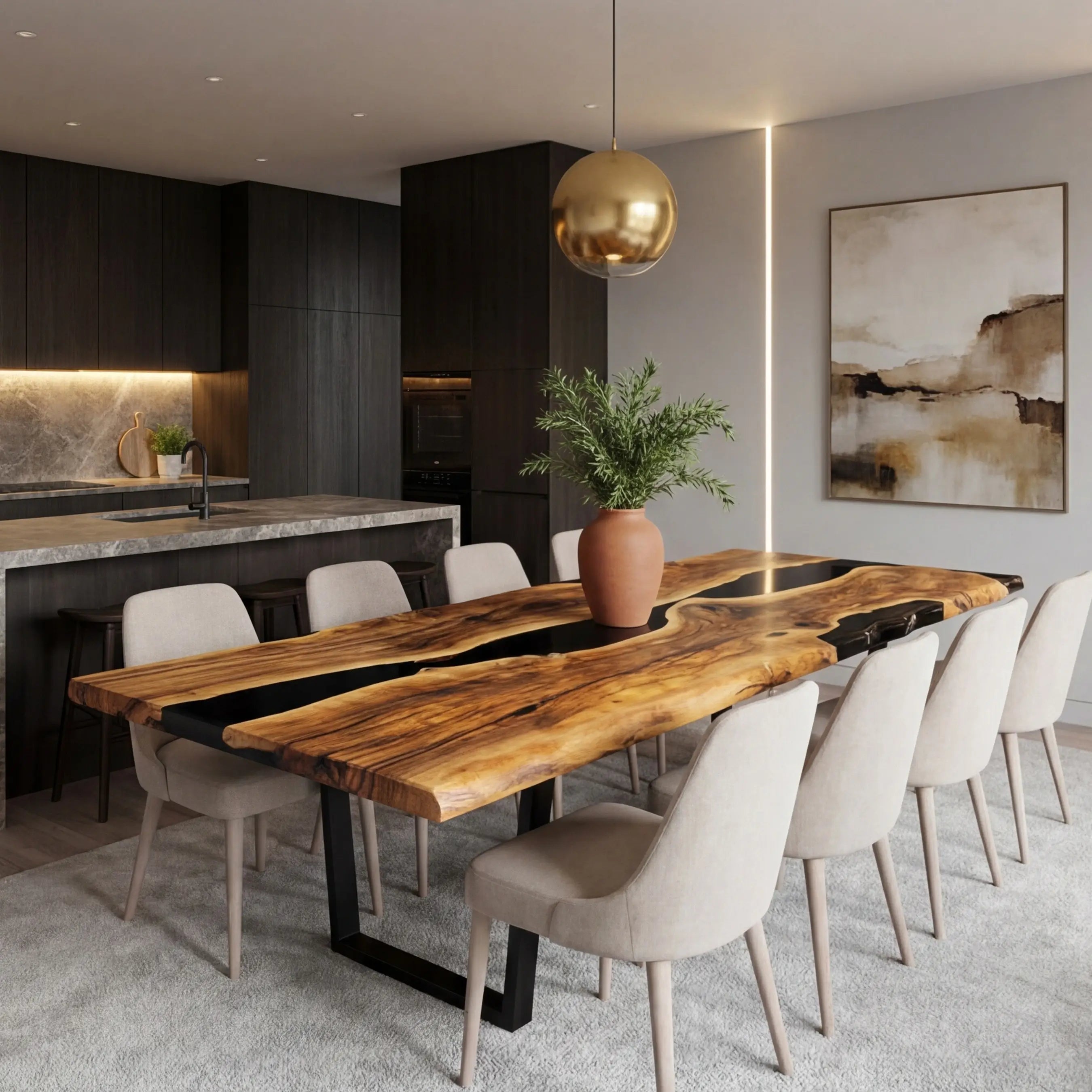 Custom Black Walnut Epoxy Resin River Table Black Pearl ERT-52 - image 3 | ThawHome