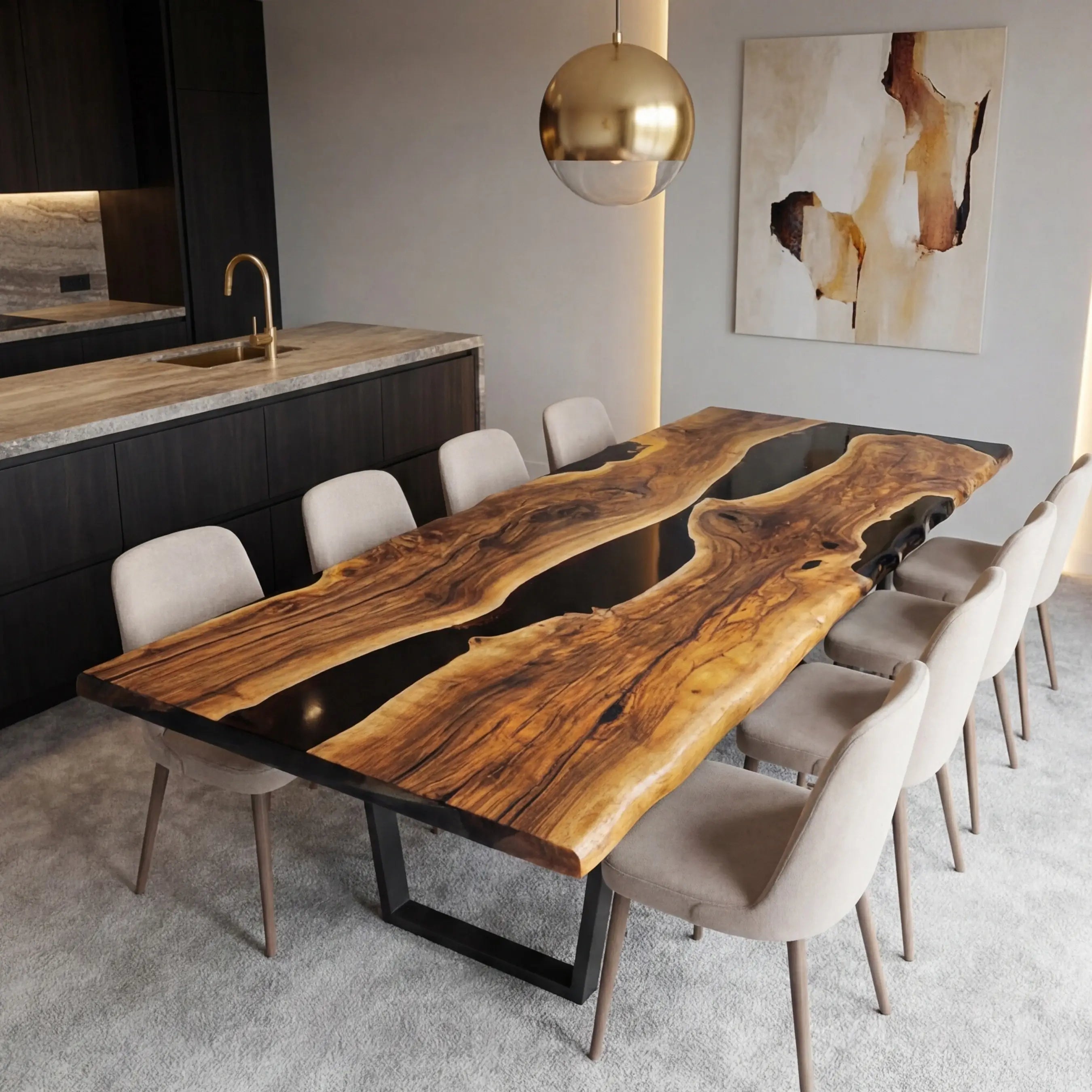 Custom Black Walnut Epoxy Resin River Table Black Pearl ERT-52 - image 2 | ThawHome