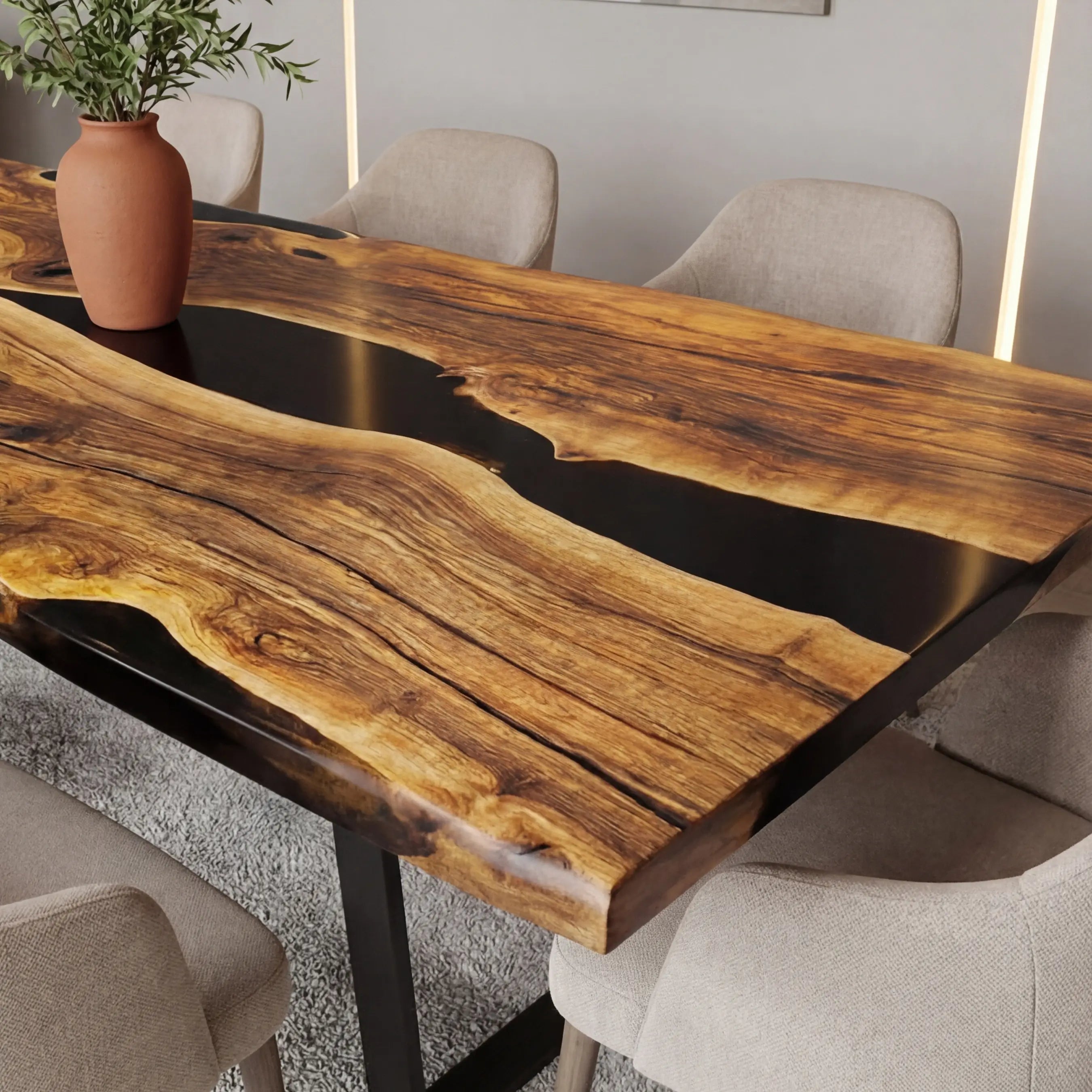 Custom Black Walnut Epoxy Resin River Table Black Pearl ERT-52 - image 4 | ThawHome