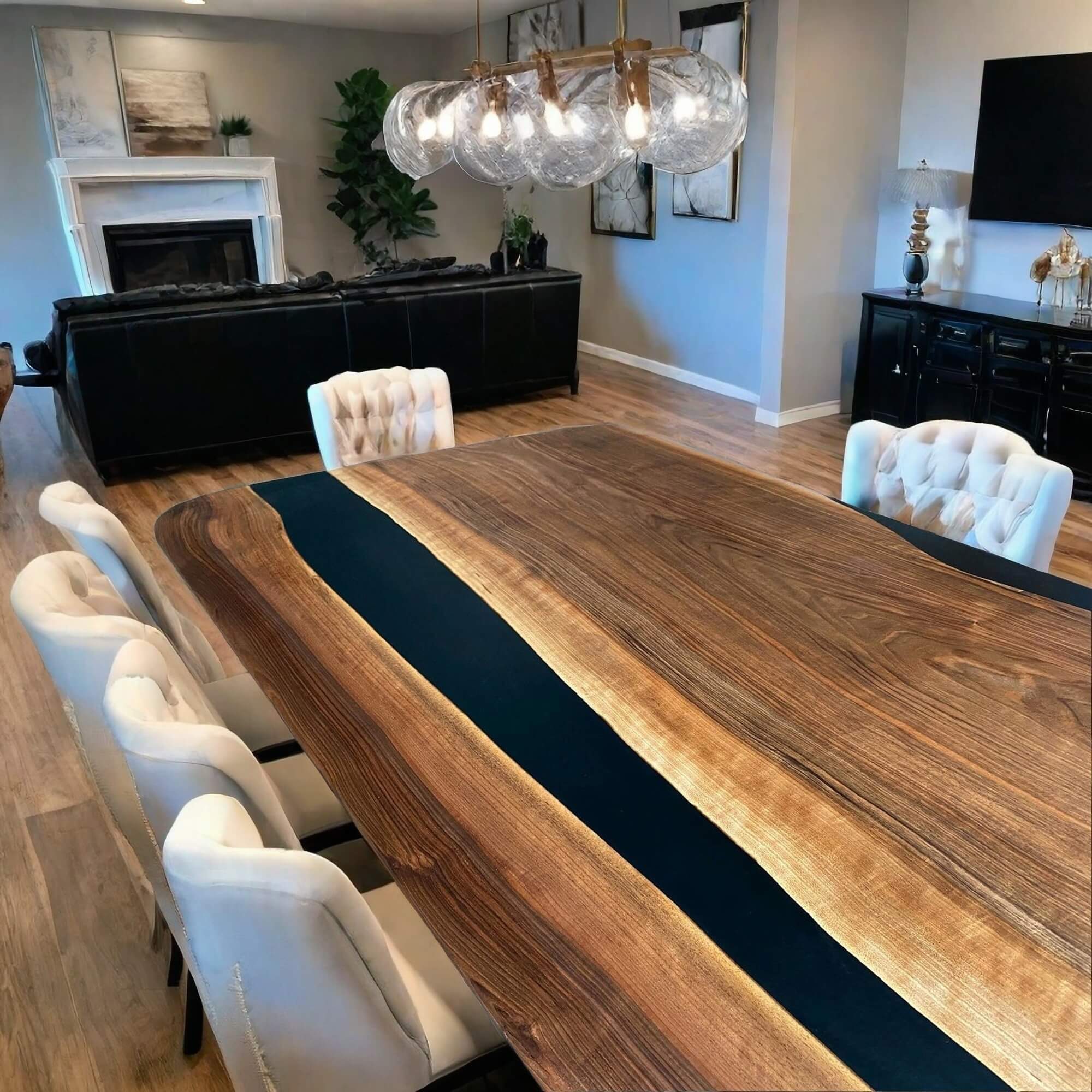 Custom Black Walnut Epoxy Resin River Table Black Resin AQT-67 - image 7 | ThawHome