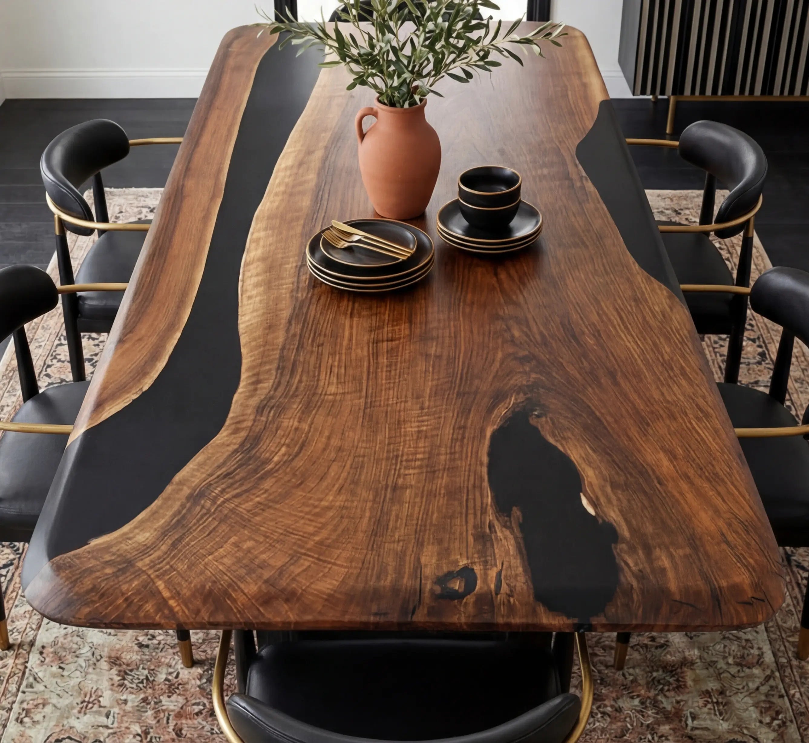 Custom Black Walnut Epoxy Resin River Table Black Resin AQT-67 - image 4 | ThawHome