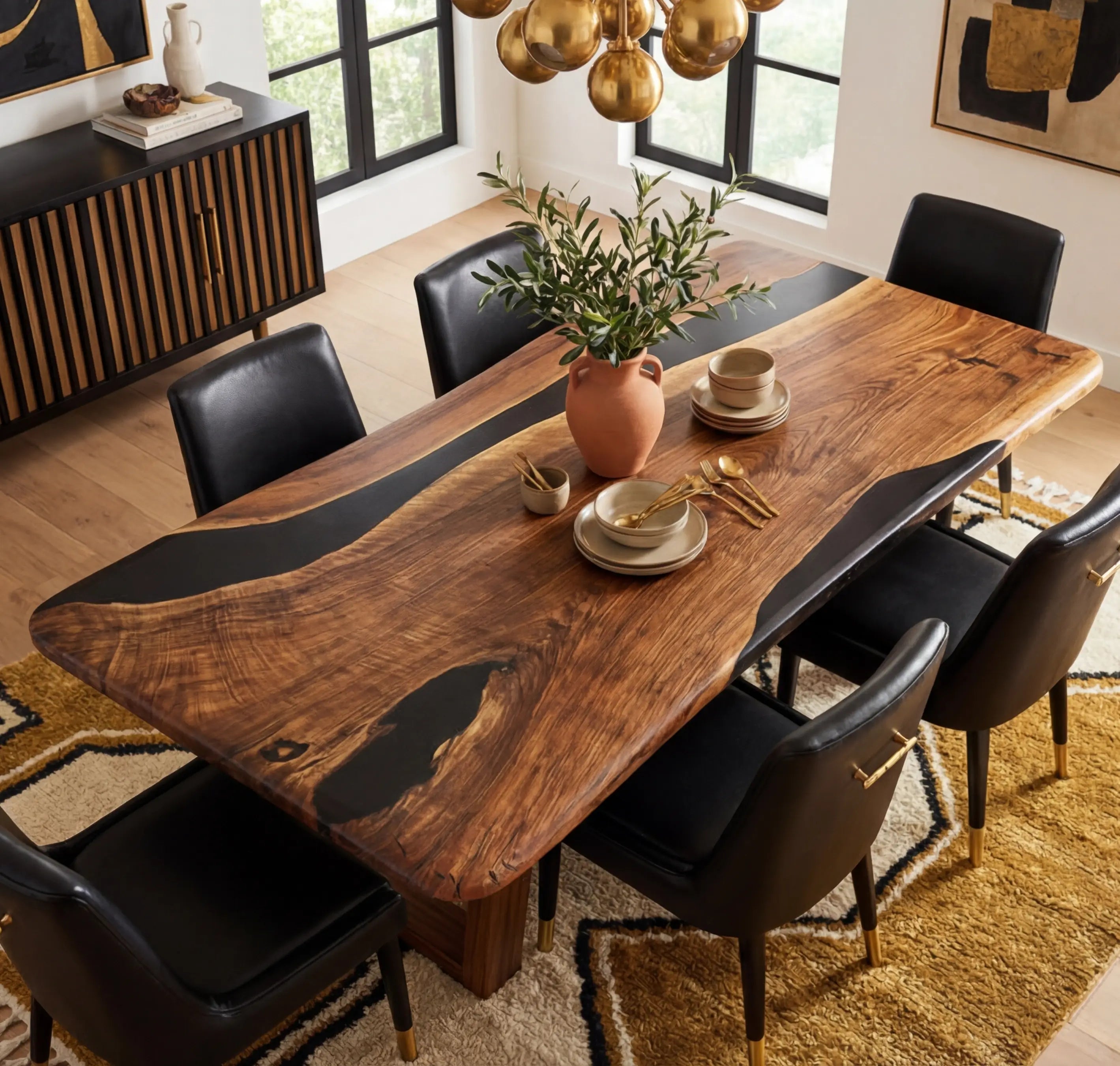 Custom Black Walnut Epoxy Resin River Table Black Resin AQT-67 - image 1 | ThawHome