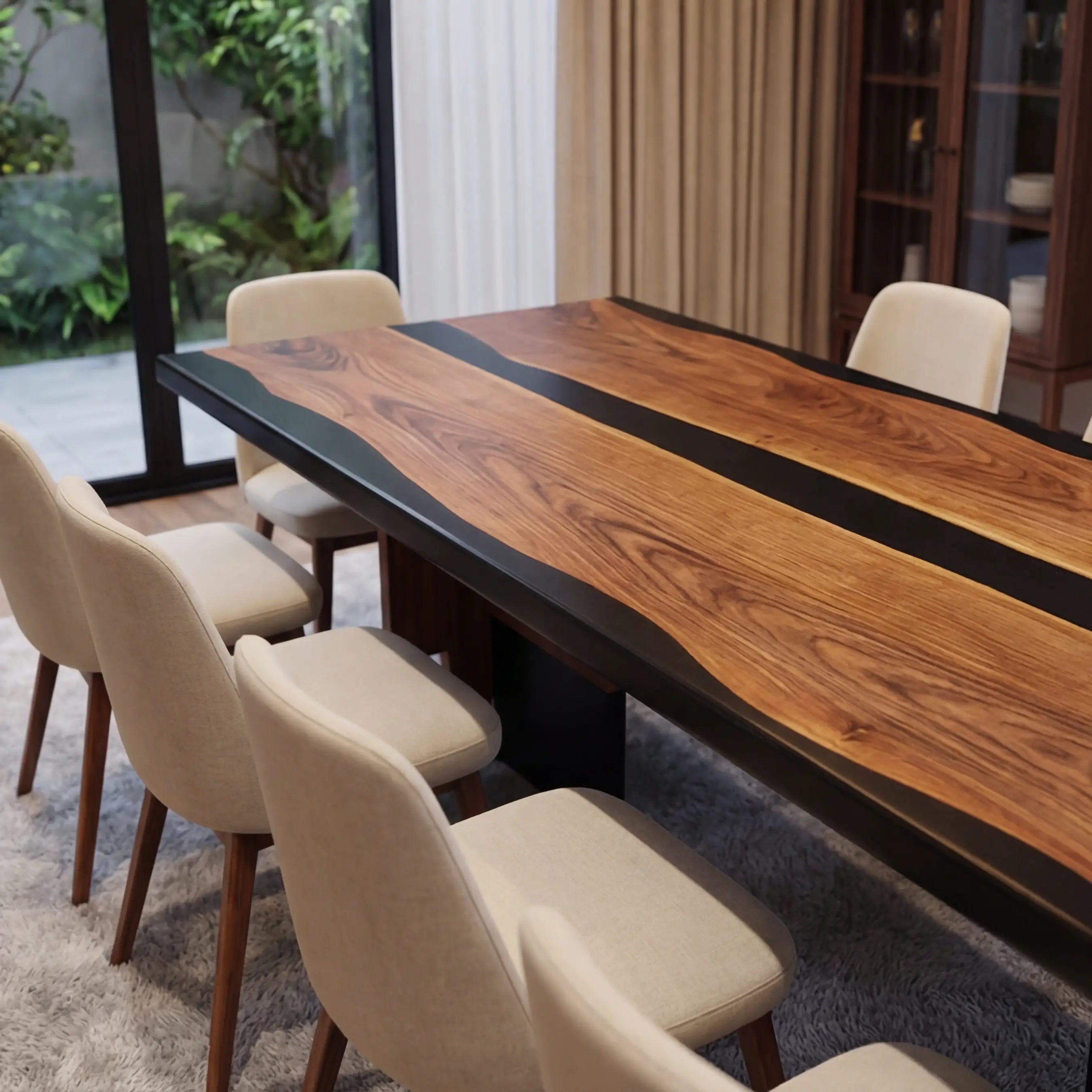 Custom Black Walnut Epoxy Resin River Table Black Resin ARX-73 - image 5 | ThawHome