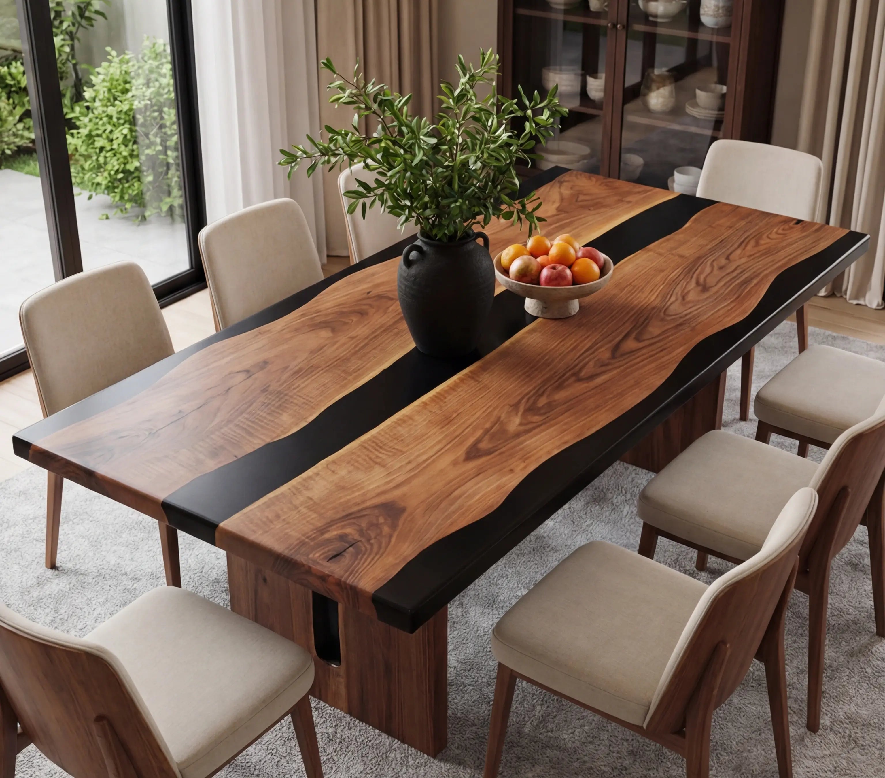 Custom Black Walnut Epoxy Resin River Table Black Resin ARX-73 - image 1 | ThawHome