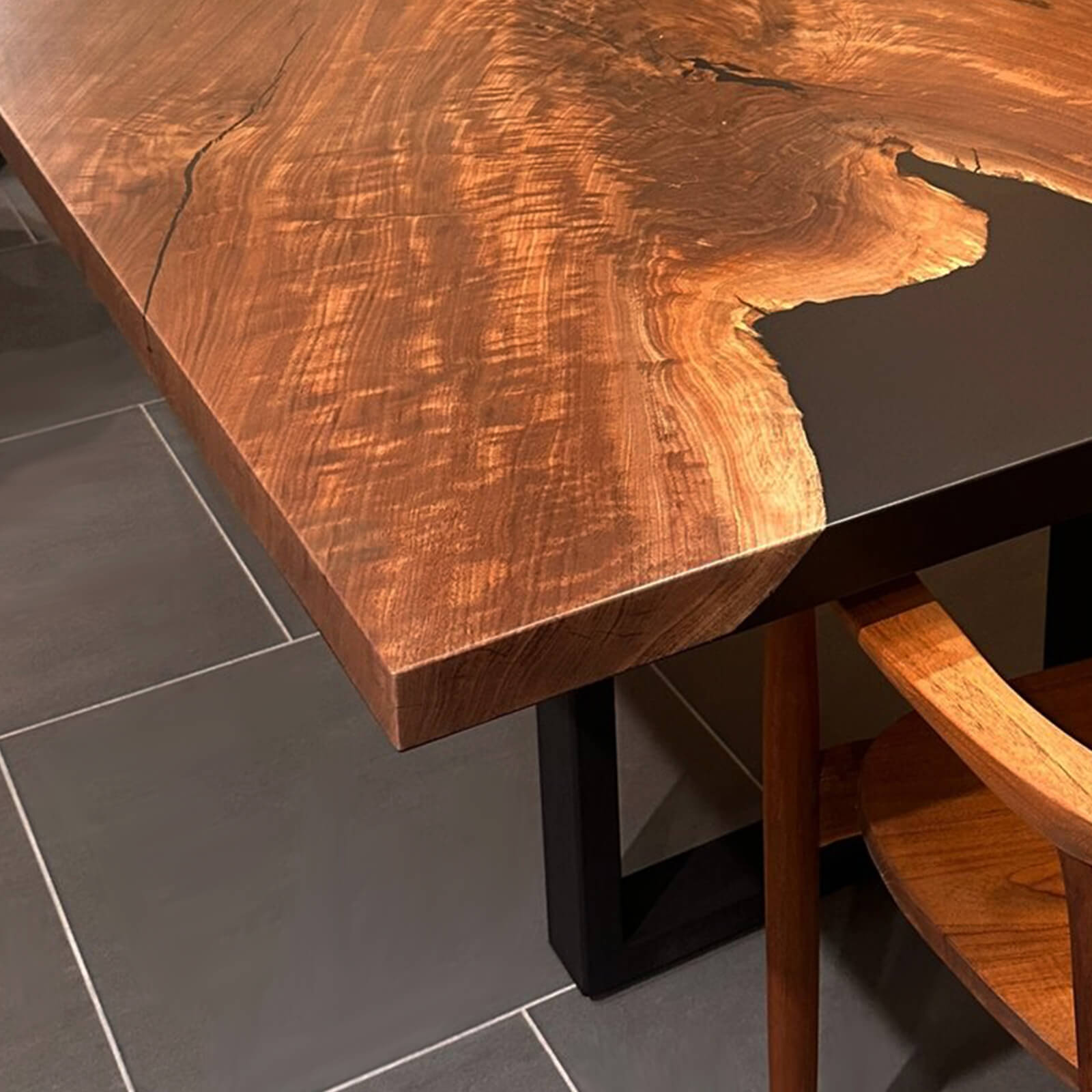 Custom Black Walnut Epoxy Resin River Table Black Resin BRT-47 - image 7 | ThawHome