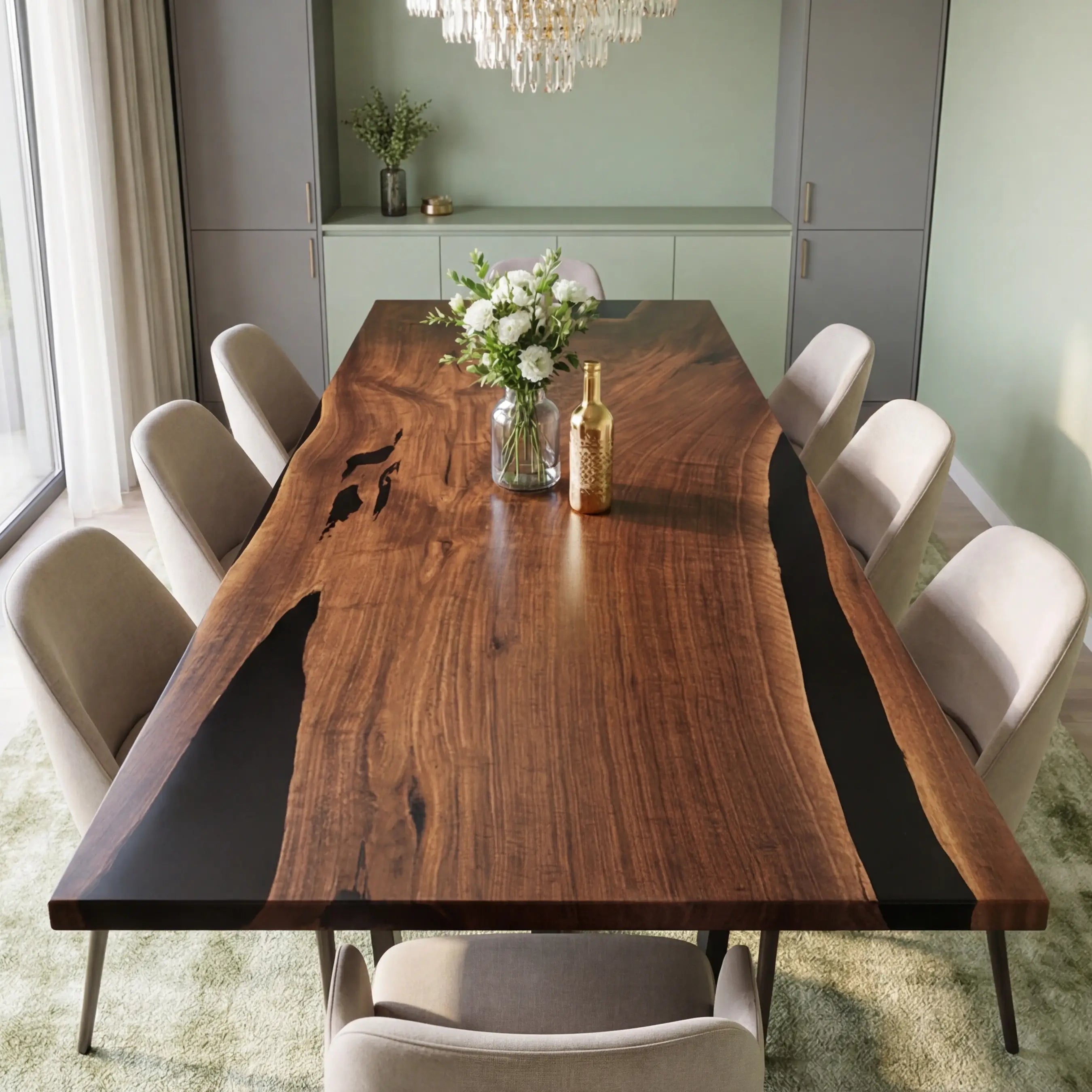 Custom Black Walnut Epoxy Resin River Table Black Resin BRT-47 - image 3 | ThawHome