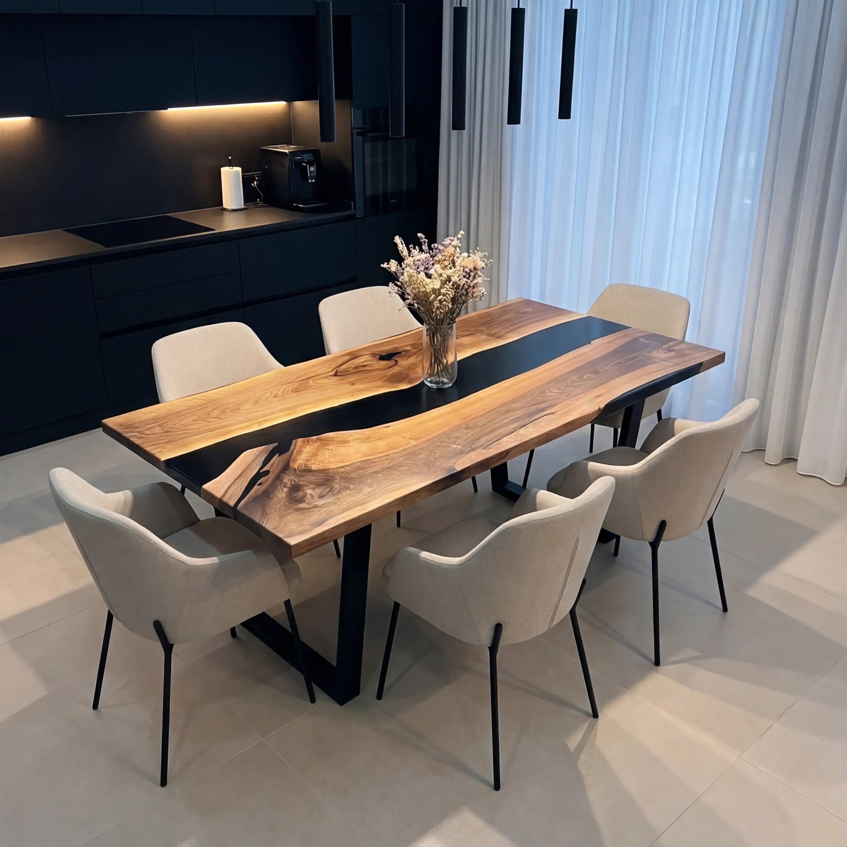 Custom Black Walnut Epoxy Resin River Table Black Resin ERD-37 - image 3 | ThawHome