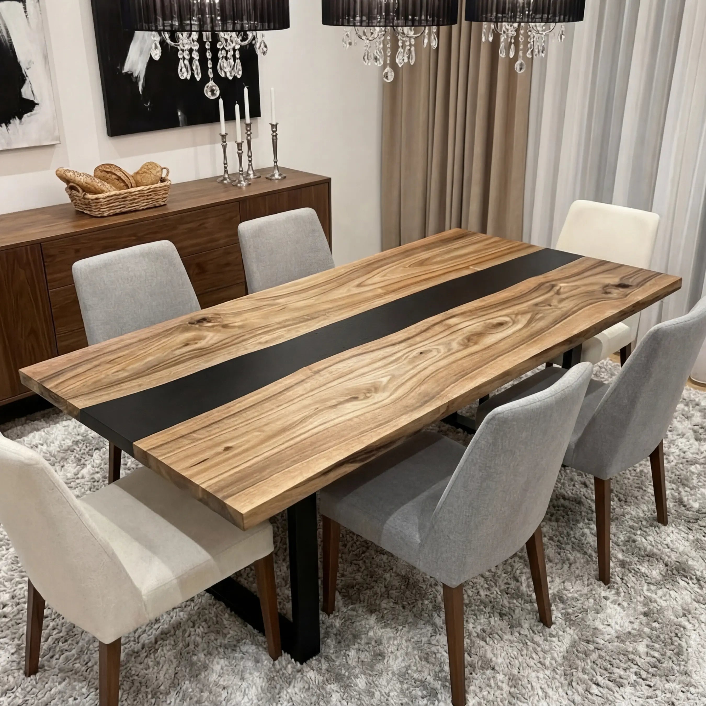 Custom Black Walnut Epoxy Resin River Table Black Resin ERM-74 - image 2 | ThawHome