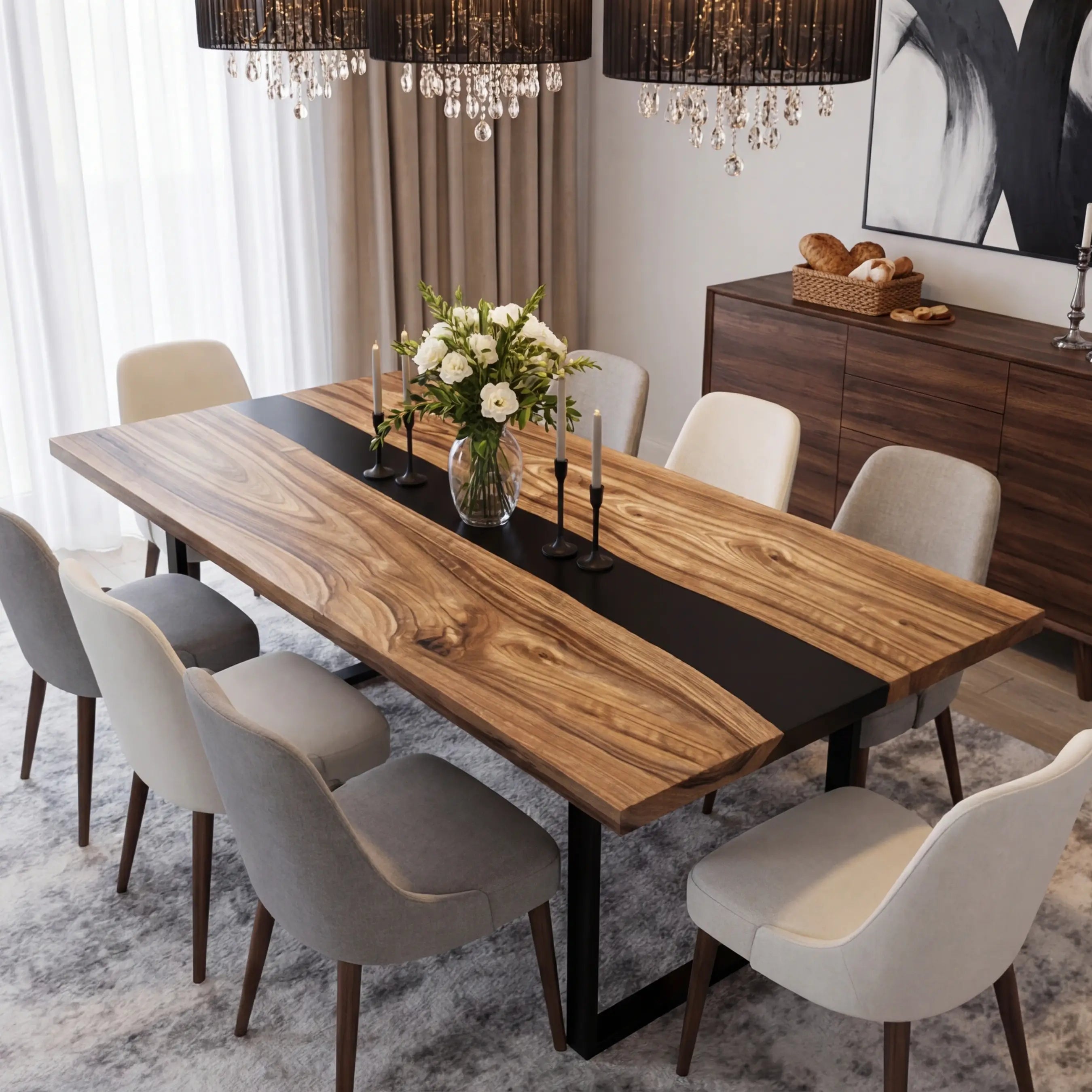 Custom Black Walnut Epoxy Resin River Table Black Resin ERM-74 - image 3 | ThawHome