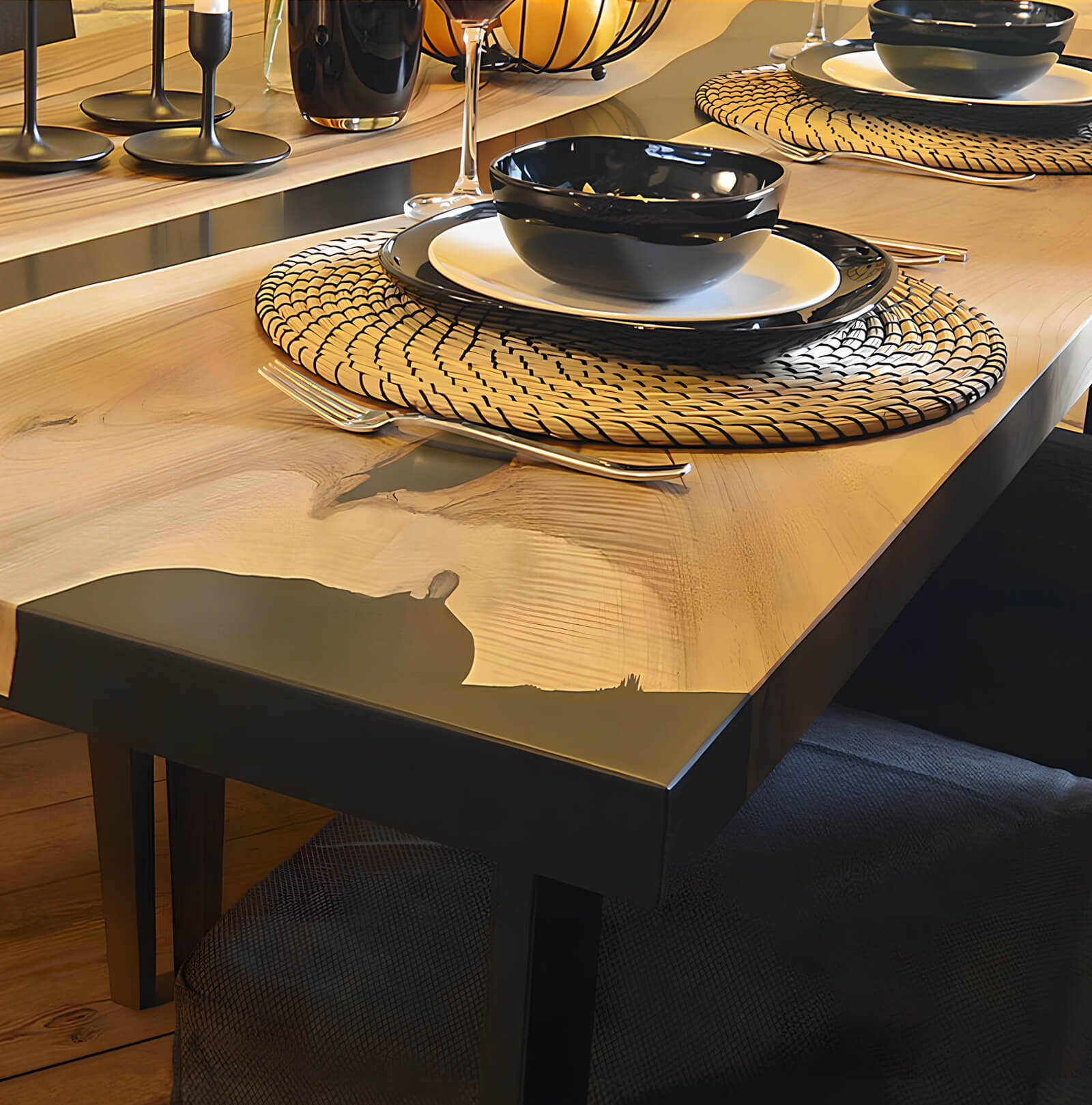 Custom Black Walnut Epoxy Resin River Table Black Resin ERT-43 - image 5 | ThawHome