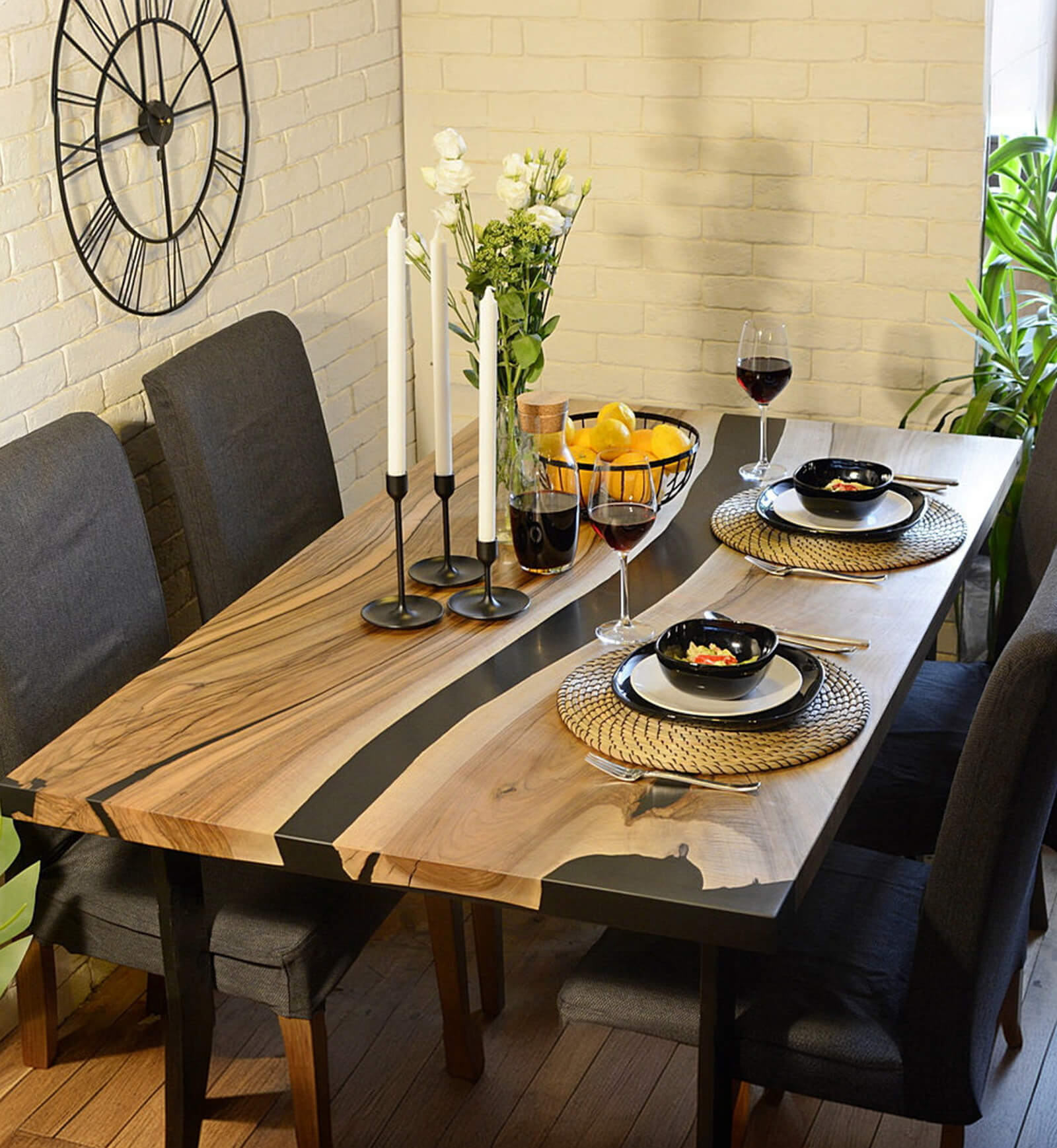 Custom Black Walnut Epoxy Resin River Table Black Resin ERT-43 - image 2 | ThawHome