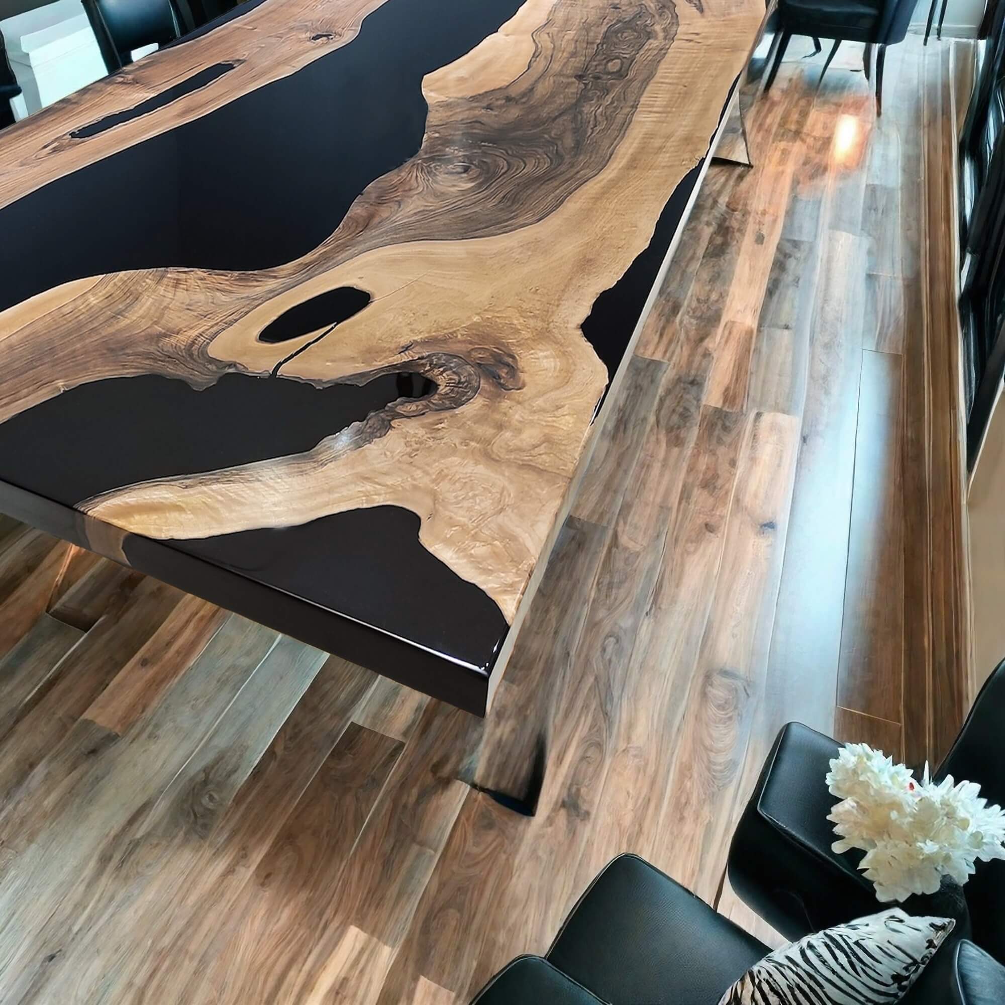 Custom Black Walnut Epoxy Resin River Table Black Resin ERT-48 - image 5 | ThawHome
