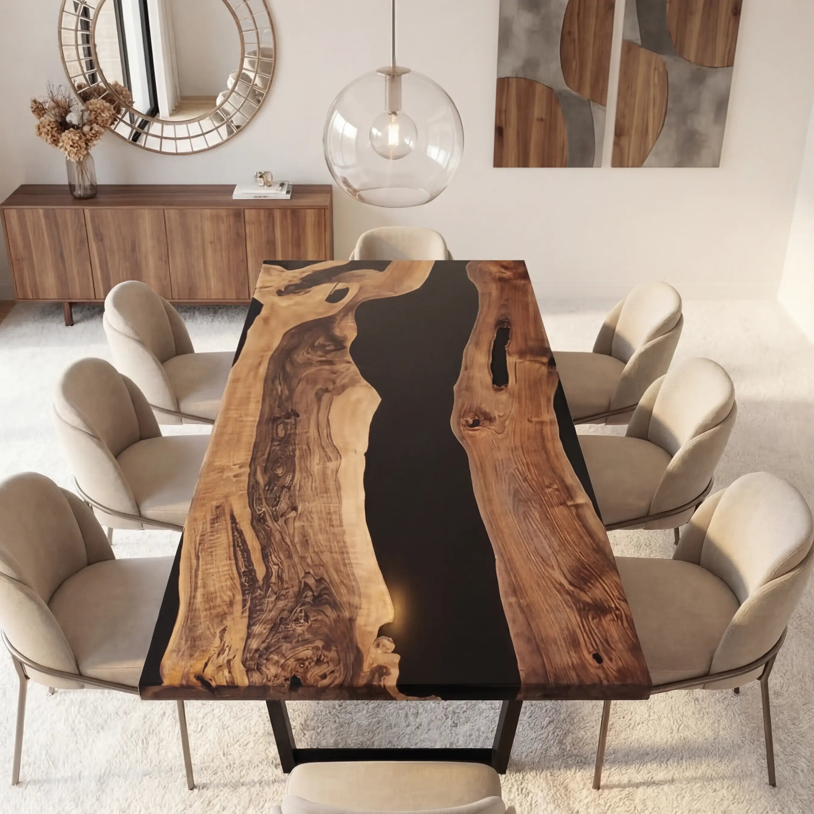 Custom Black Walnut Epoxy Resin River Table Black Resin ERT-48 - image 2 | ThawHome