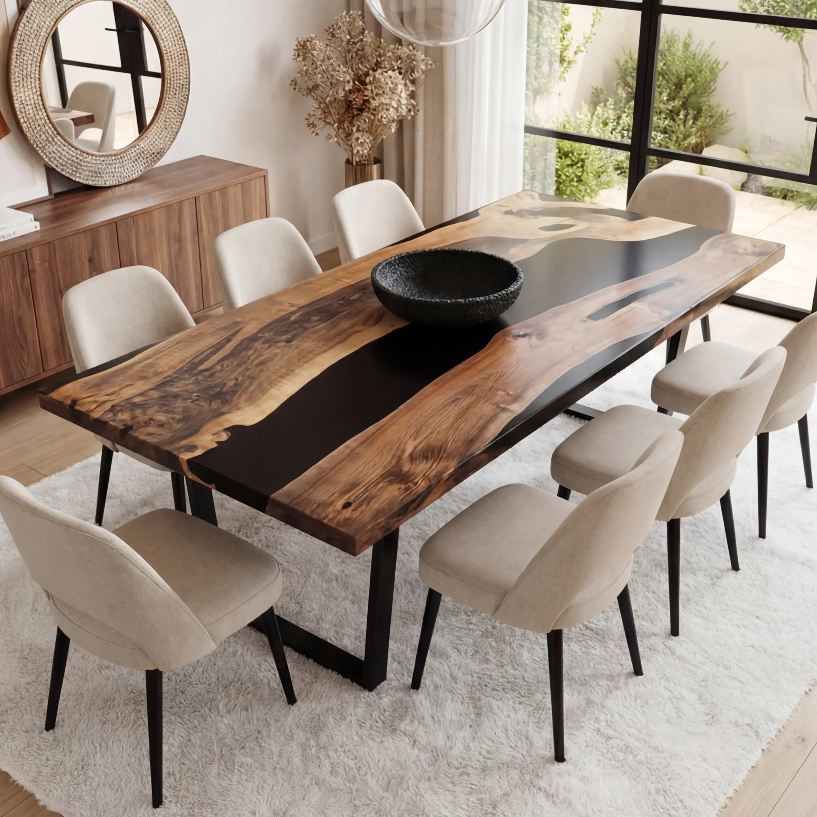 Custom Black Walnut Epoxy Resin River Table Black Resin ERT-48 - image 1 | ThawHome