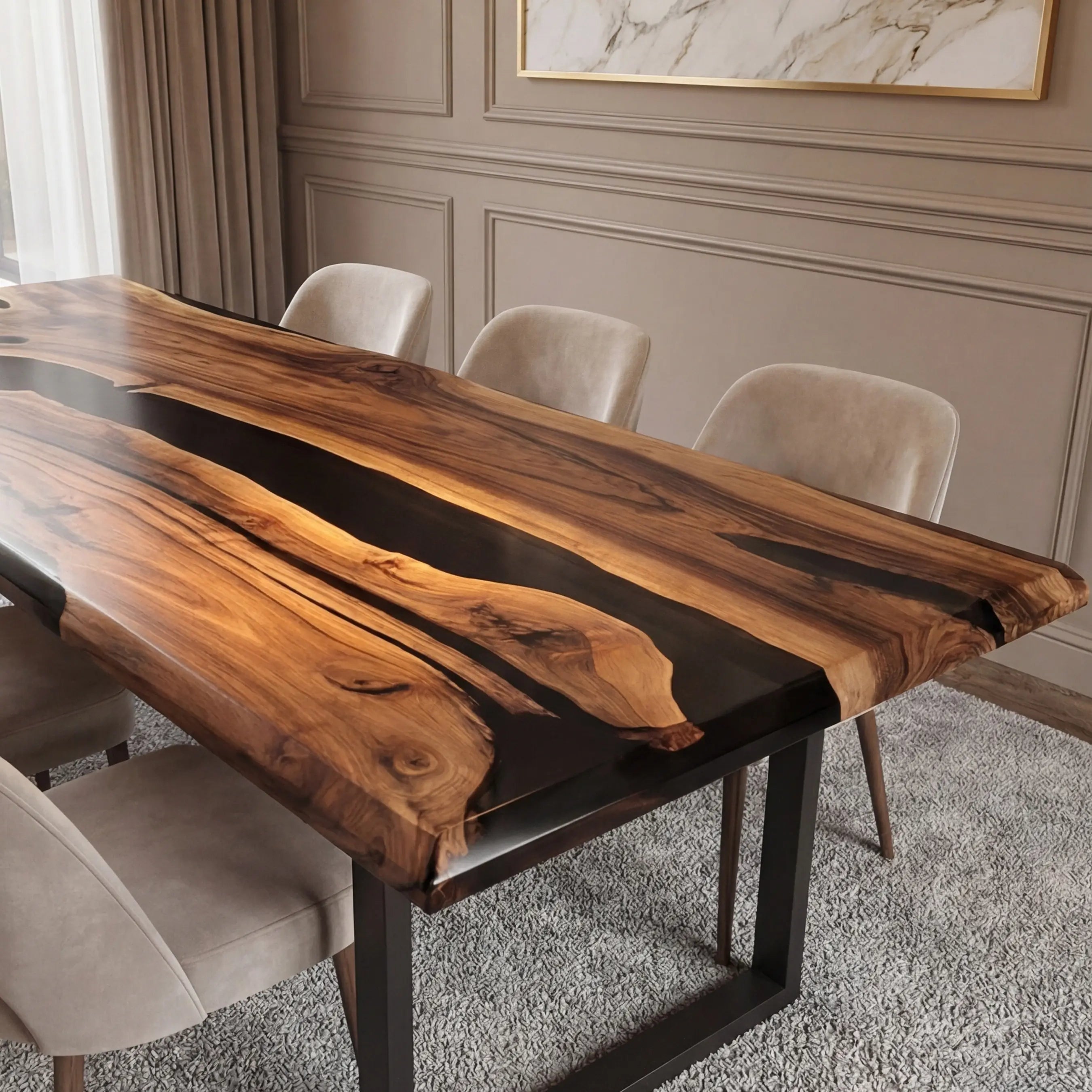 Custom Black Walnut Epoxy Resin River Table Black Resin ERT-50 - image 5 | ThawHome