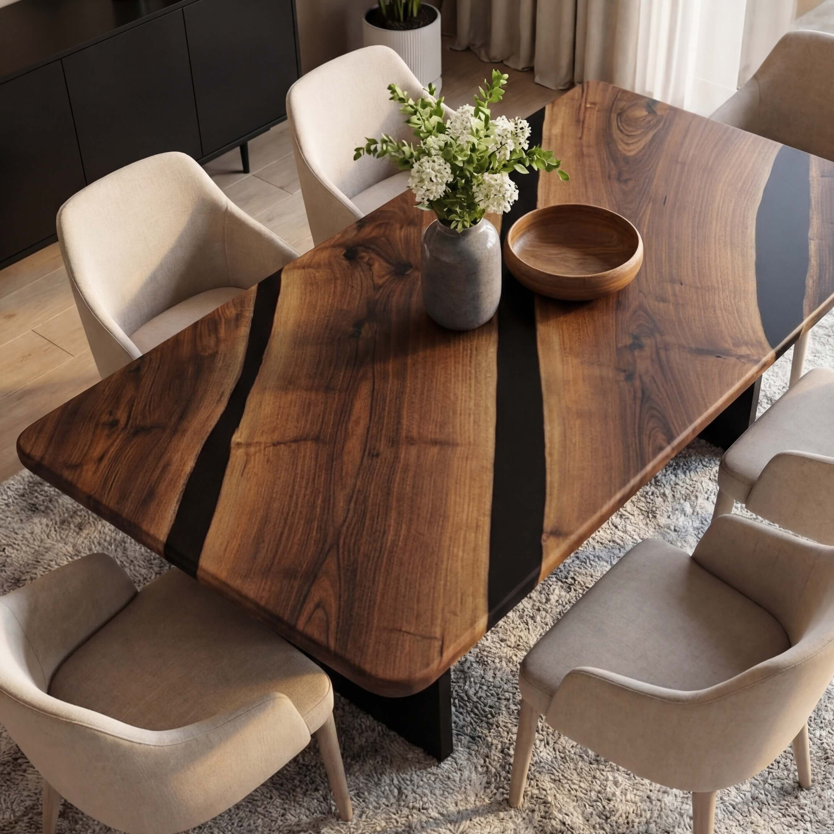 Custom Black Walnut Epoxy Resin River Table Black Resin ERT-76 - image 1 | ThawHome