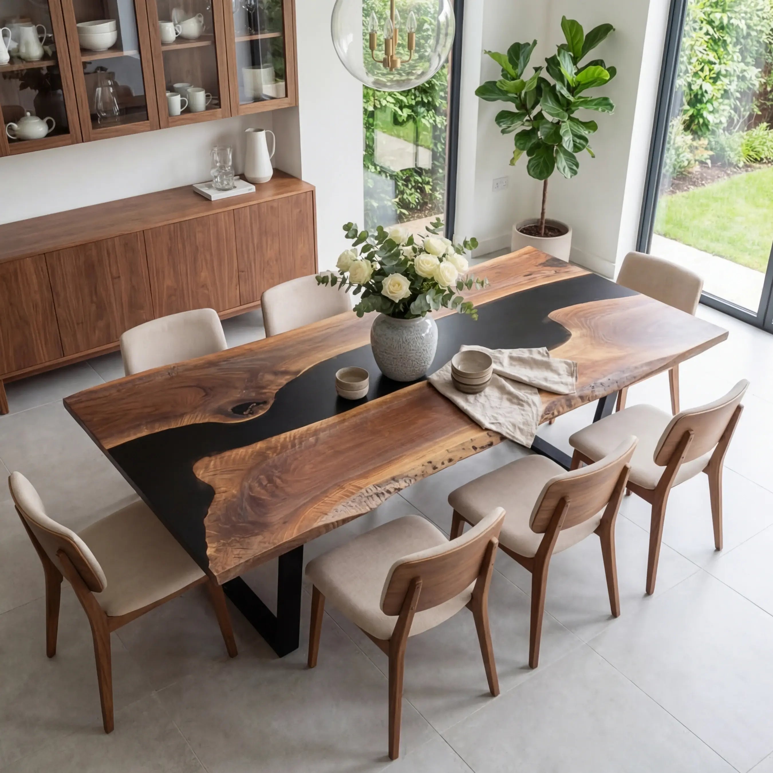 Custom Black Walnut Epoxy Resin River Table Black Resin ERT-83 - image 3 | ThawHome