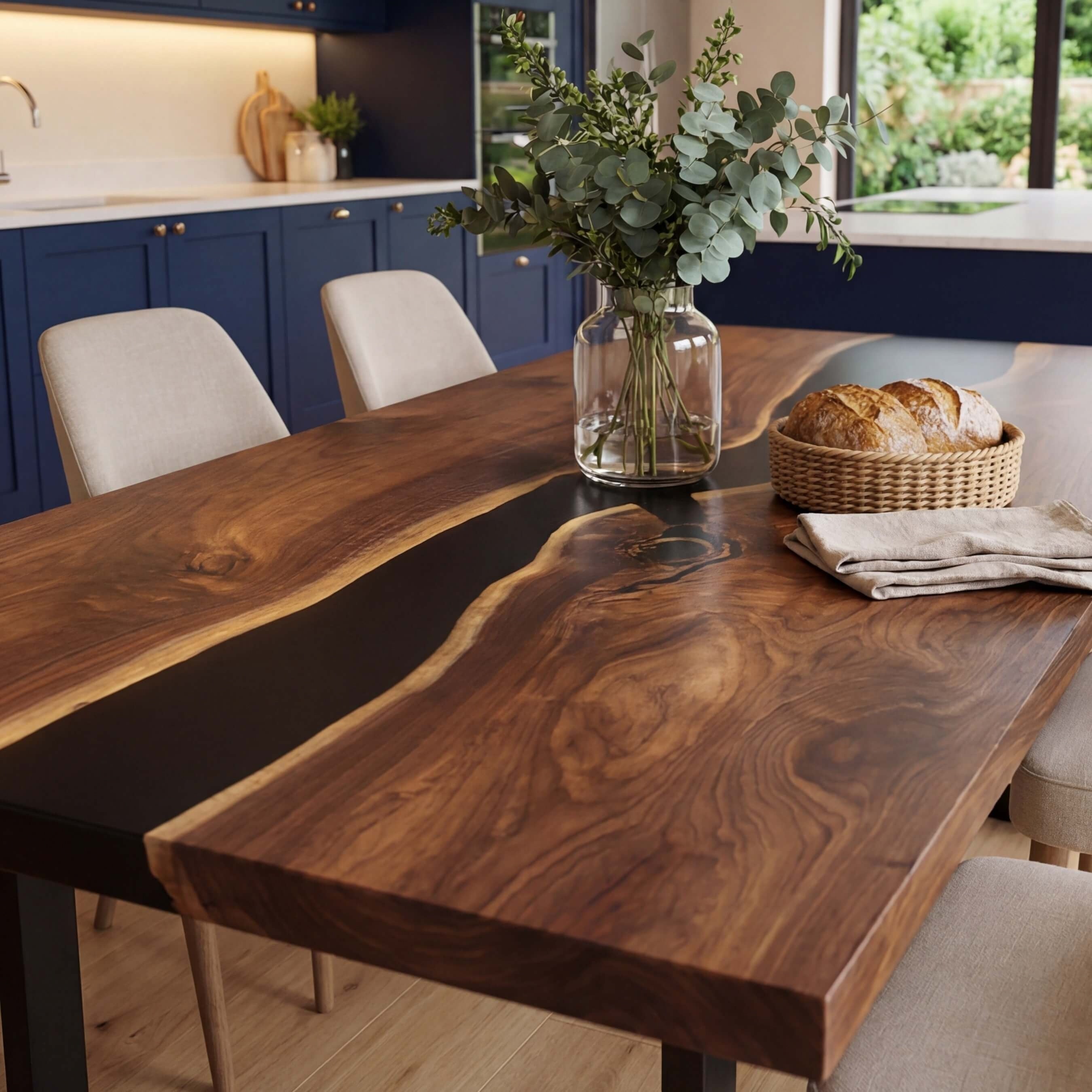 Custom Black Walnut Epoxy Resin River Table Black Resin FRT-93 - image 5 | ThawHome