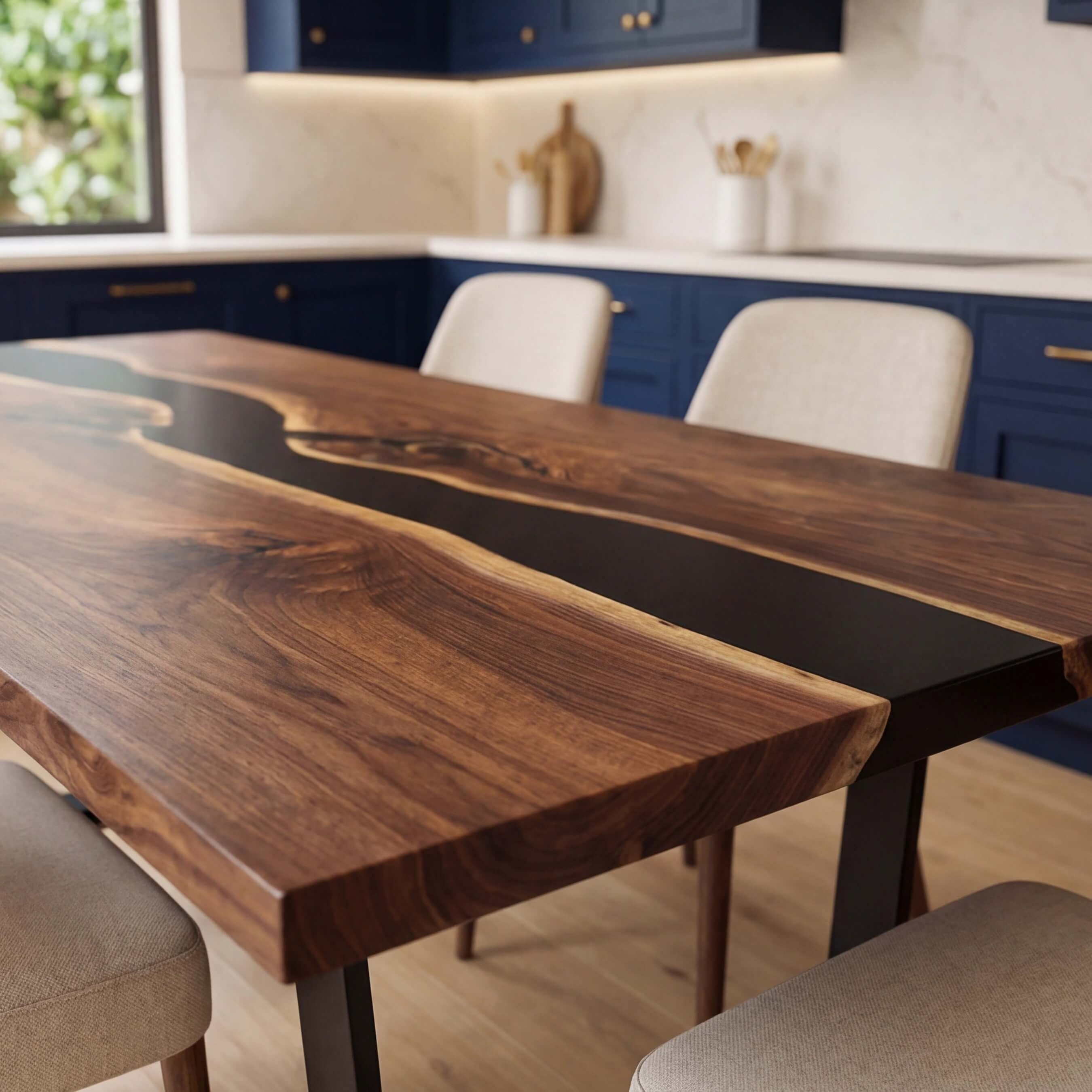 Custom Black Walnut Epoxy Resin River Table Black Resin FRT-93 - image 6 | ThawHome