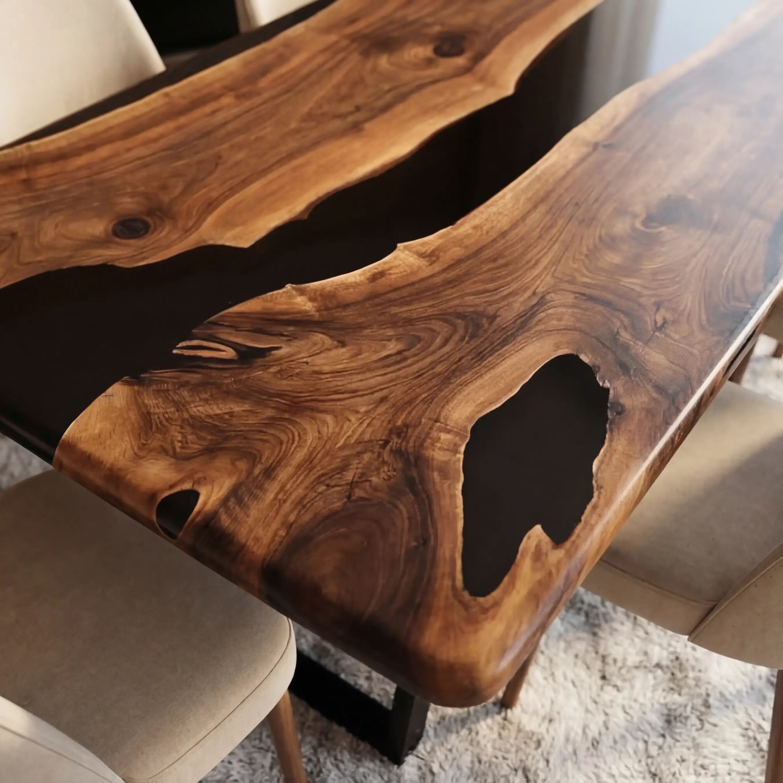 Custom Black Walnut Epoxy Resin River Table Black Resin JQT-29 - image 4 | ThawHome