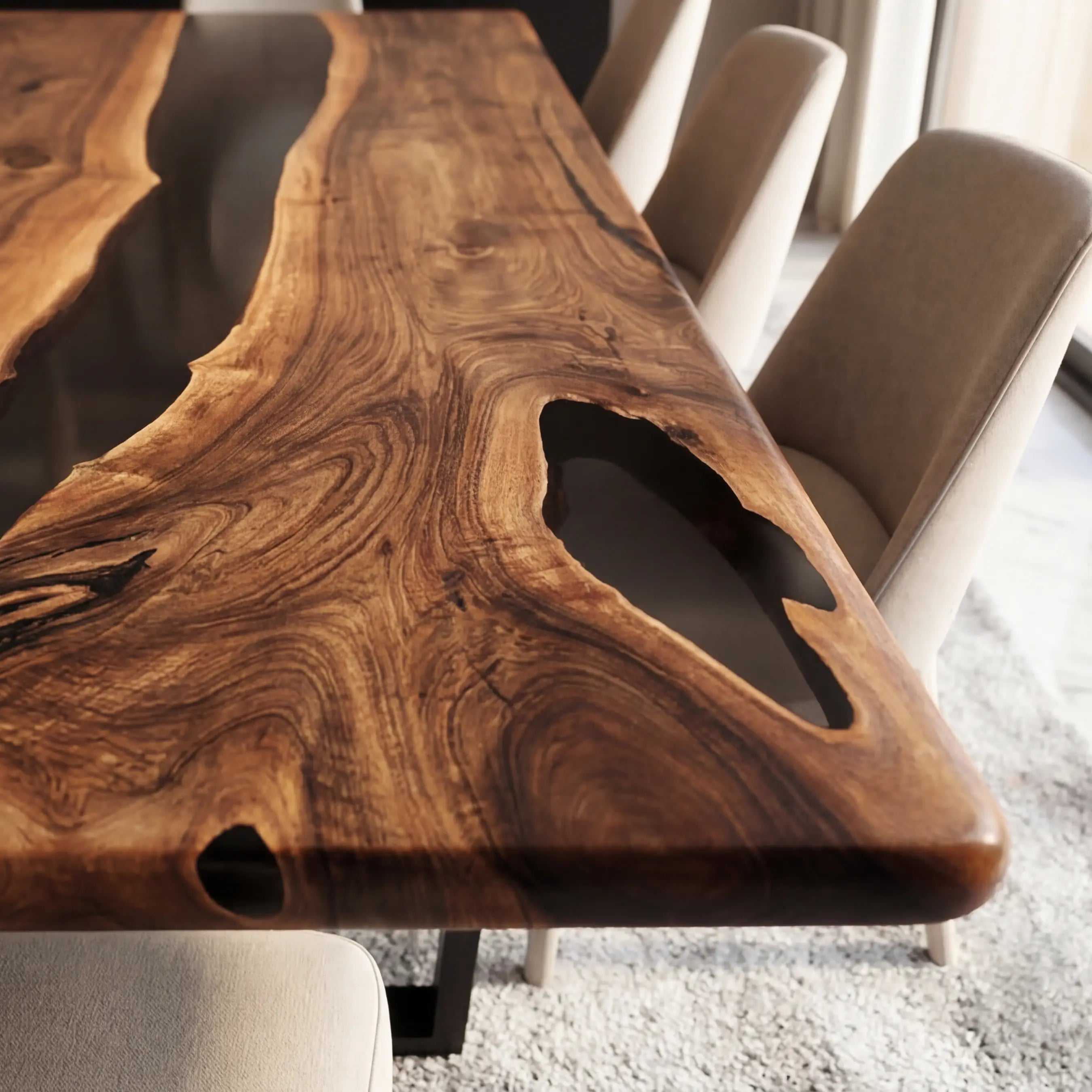 Custom Black Walnut Epoxy Resin River Table Black Resin JQT-29 - image 5 | ThawHome