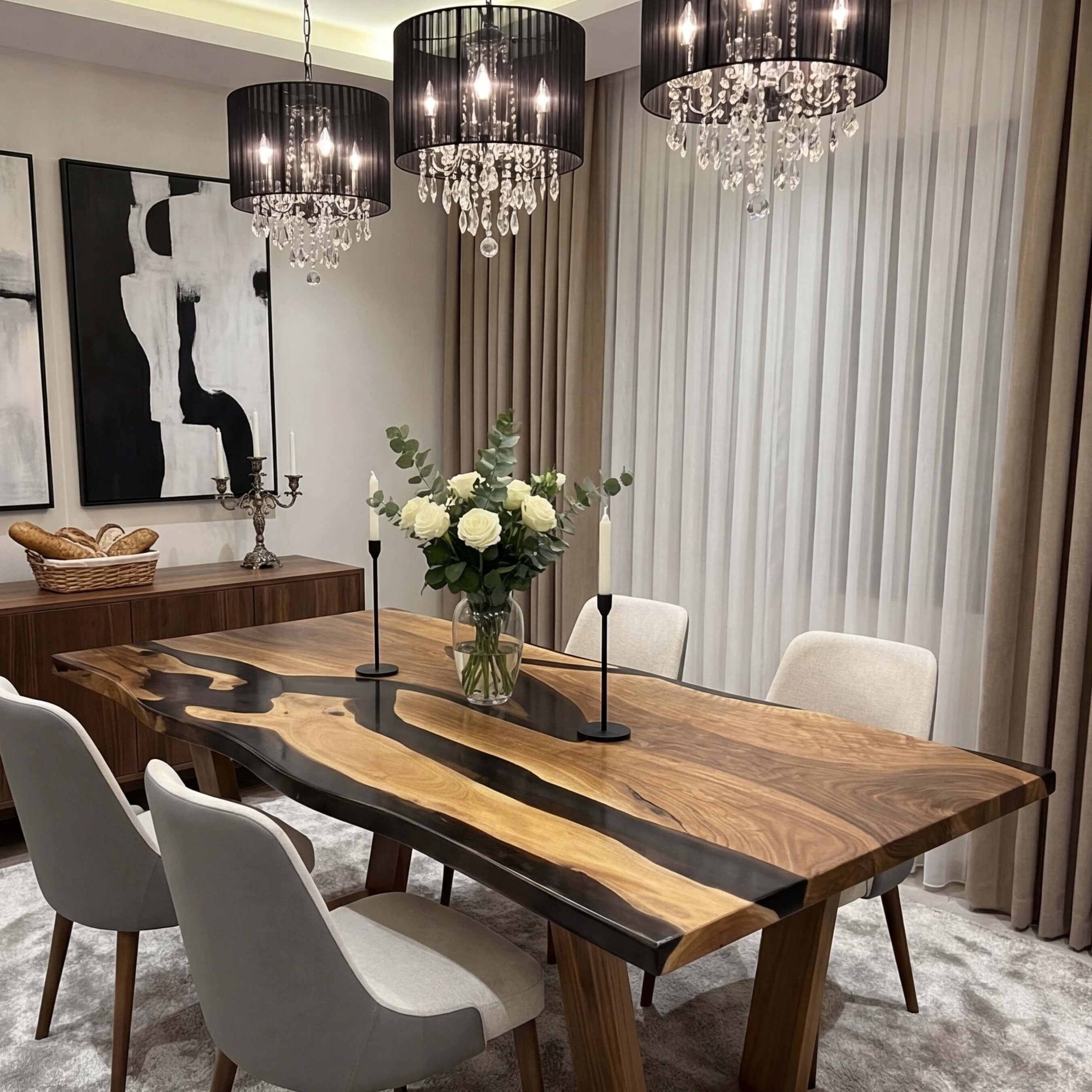 Custom Black Walnut Epoxy Resin River Table Black Resin JTB-58 - image 4 | ThawHome