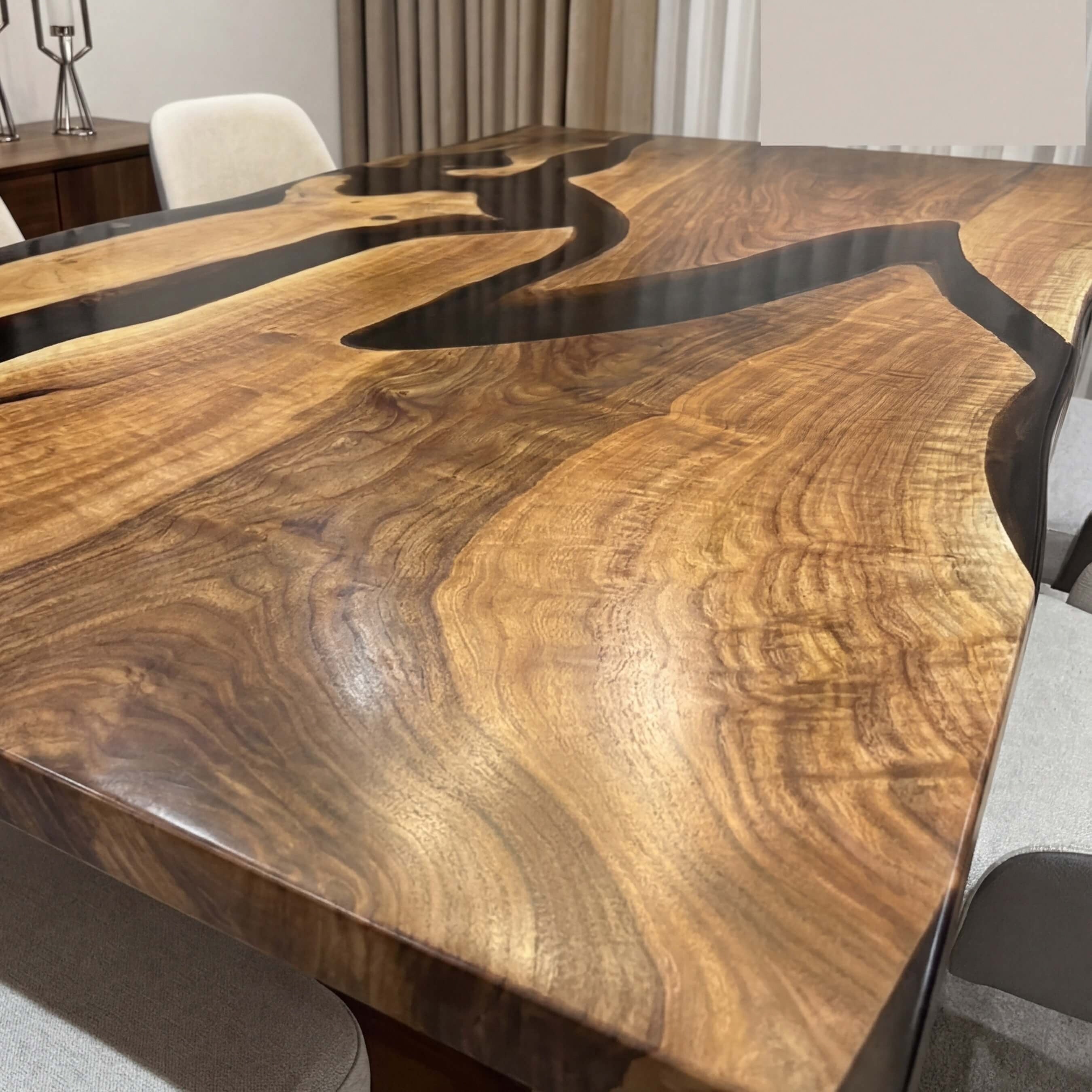 Custom Black Walnut Epoxy Resin River Table Black Resin JTB-58 - image 7 | ThawHome