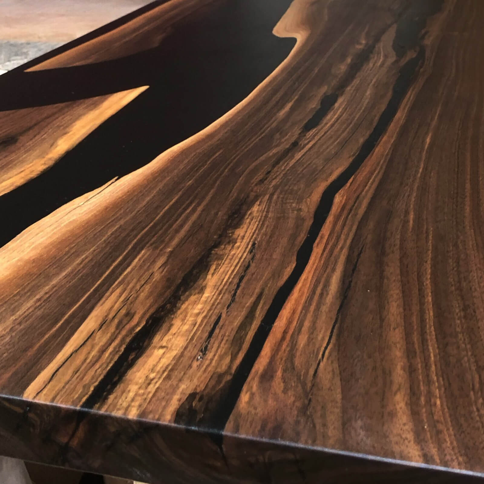 Custom Black Walnut Epoxy Resin River Table Black Resin KLM-59 - image 8 | ThawHome